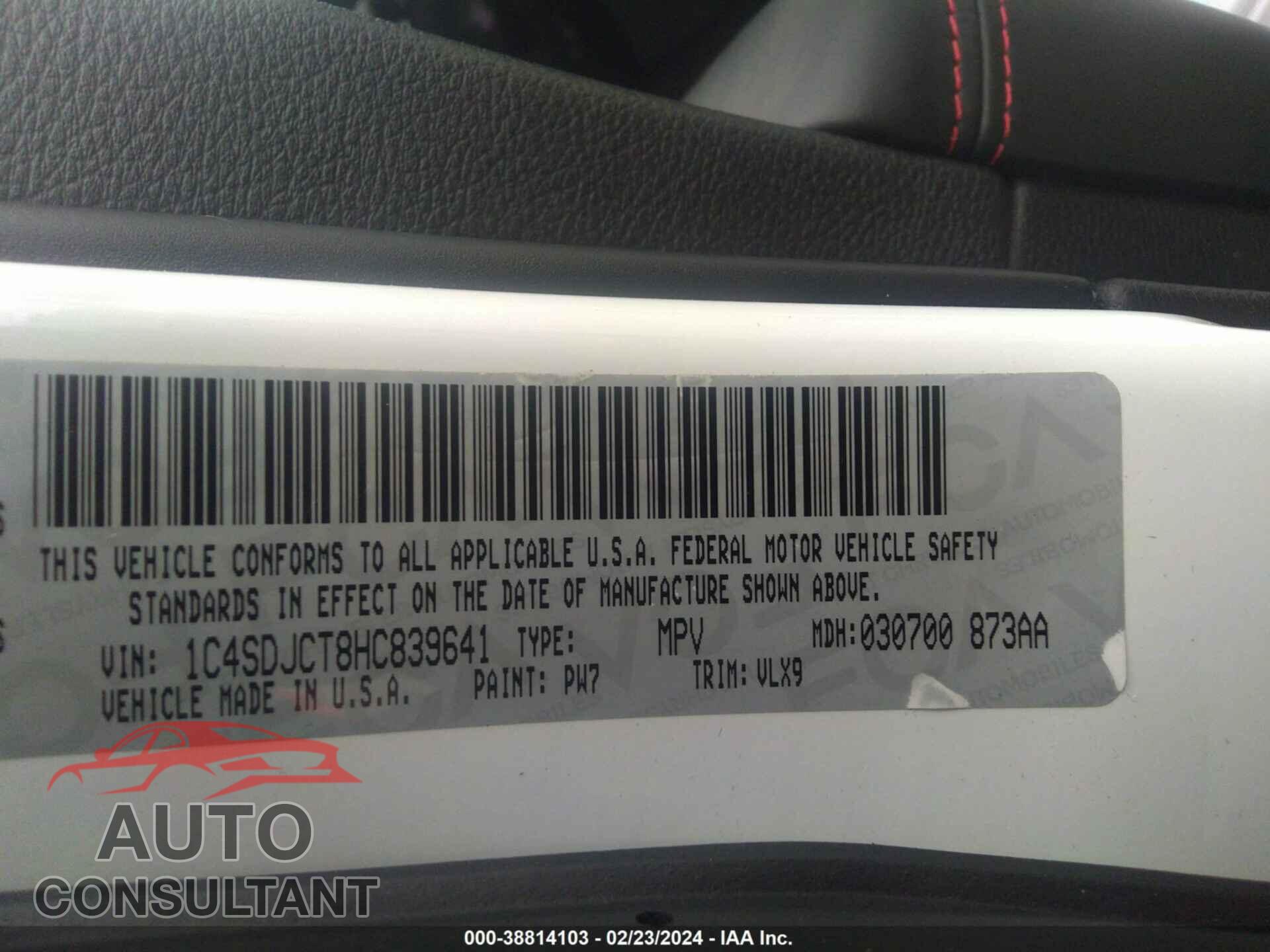 DODGE DURANGO 2017 - 1C4SDJCT8HC839641