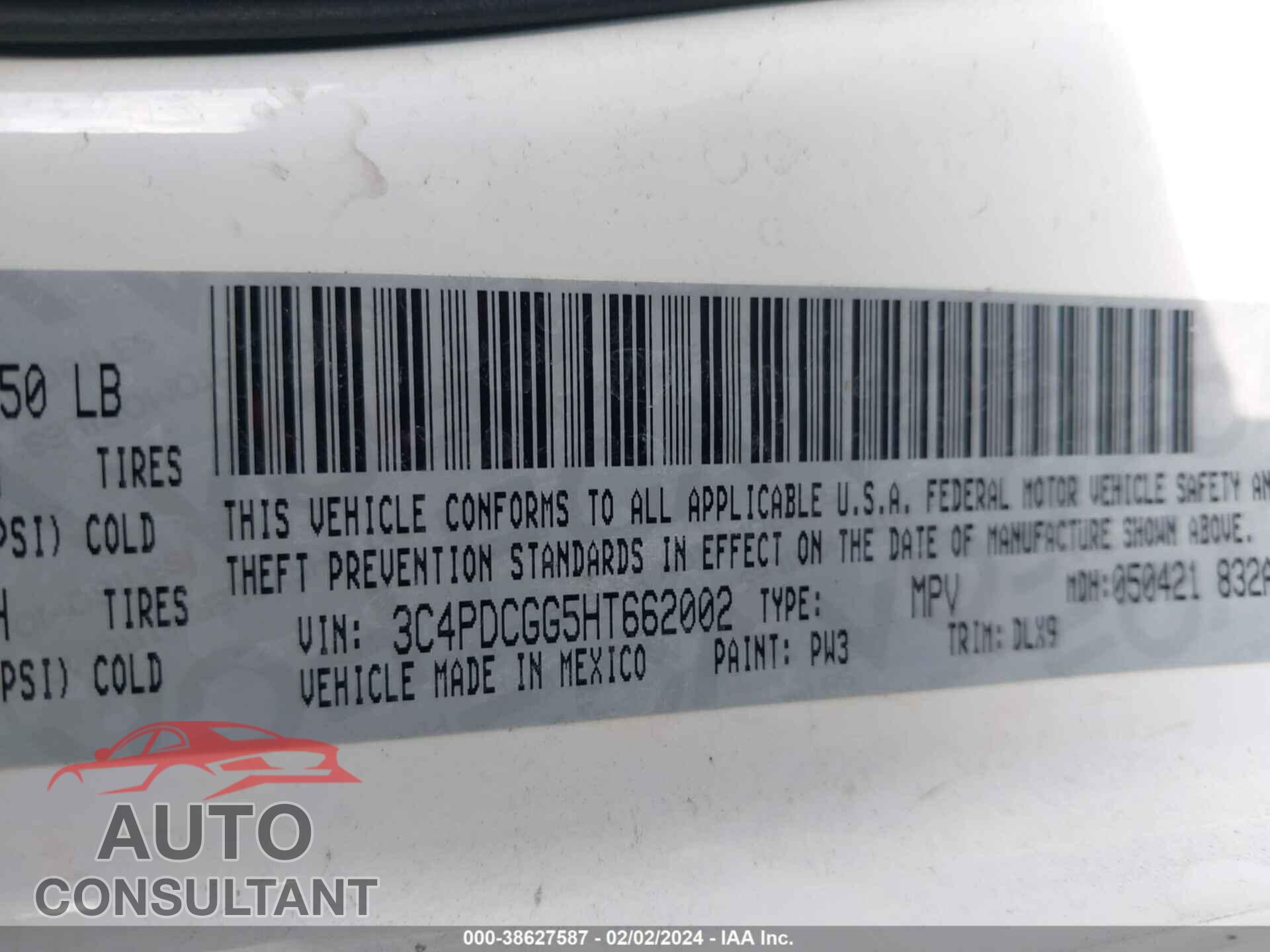 DODGE JOURNEY 2017 - 3C4PDCGG5HT662002