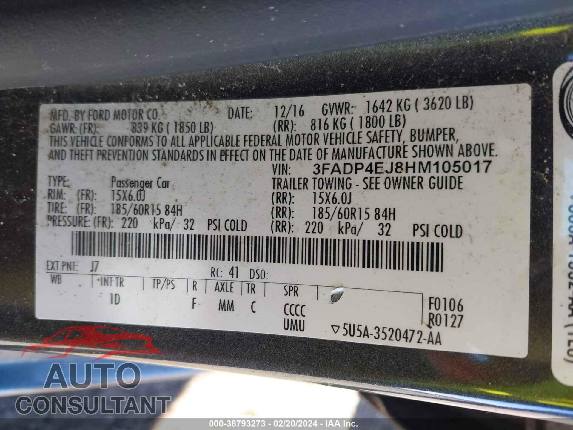FORD FIESTA 2017 - 3FADP4EJ8HM105017