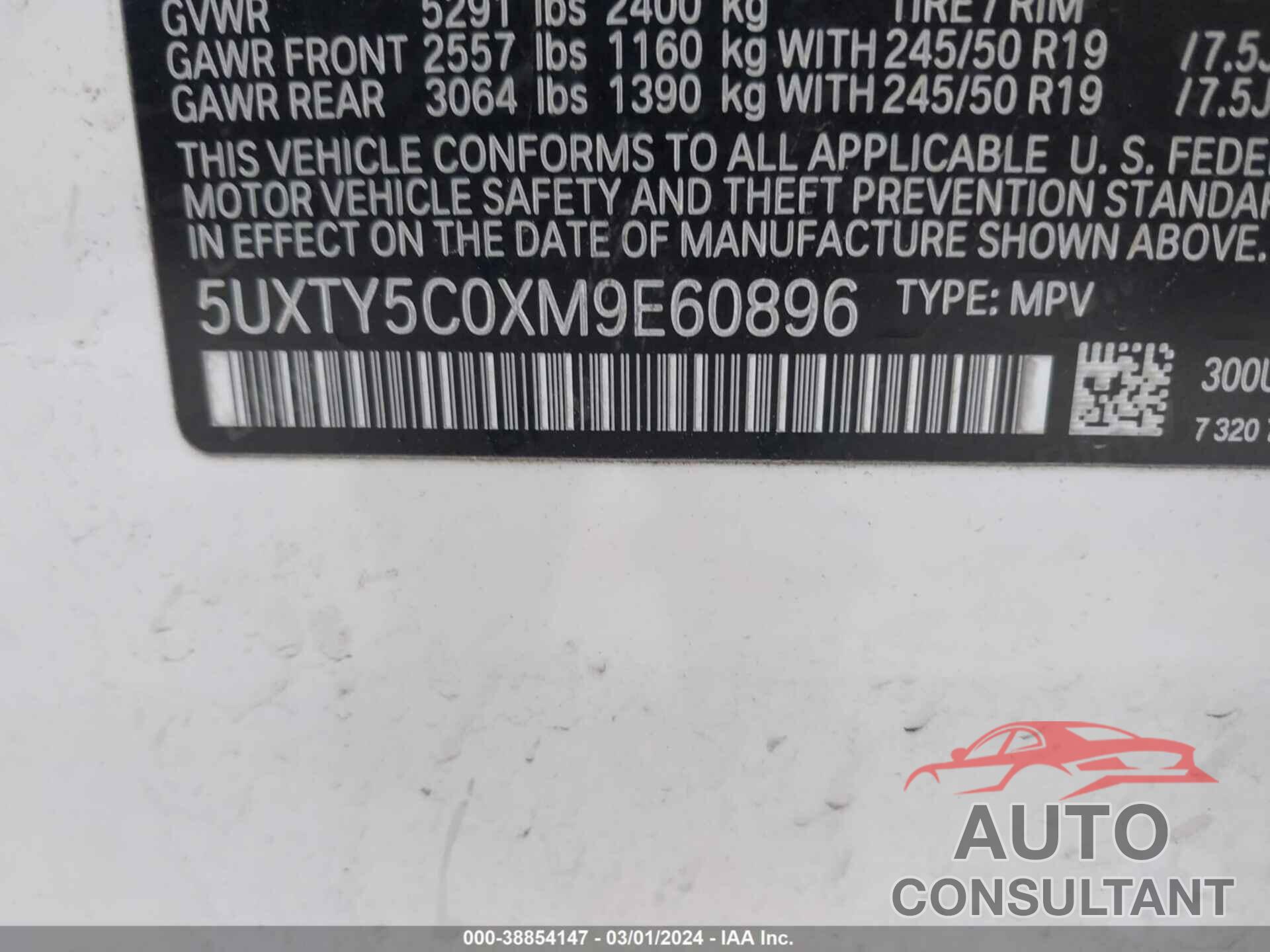 BMW X3 2021 - 5UXTY5COXM9E60896