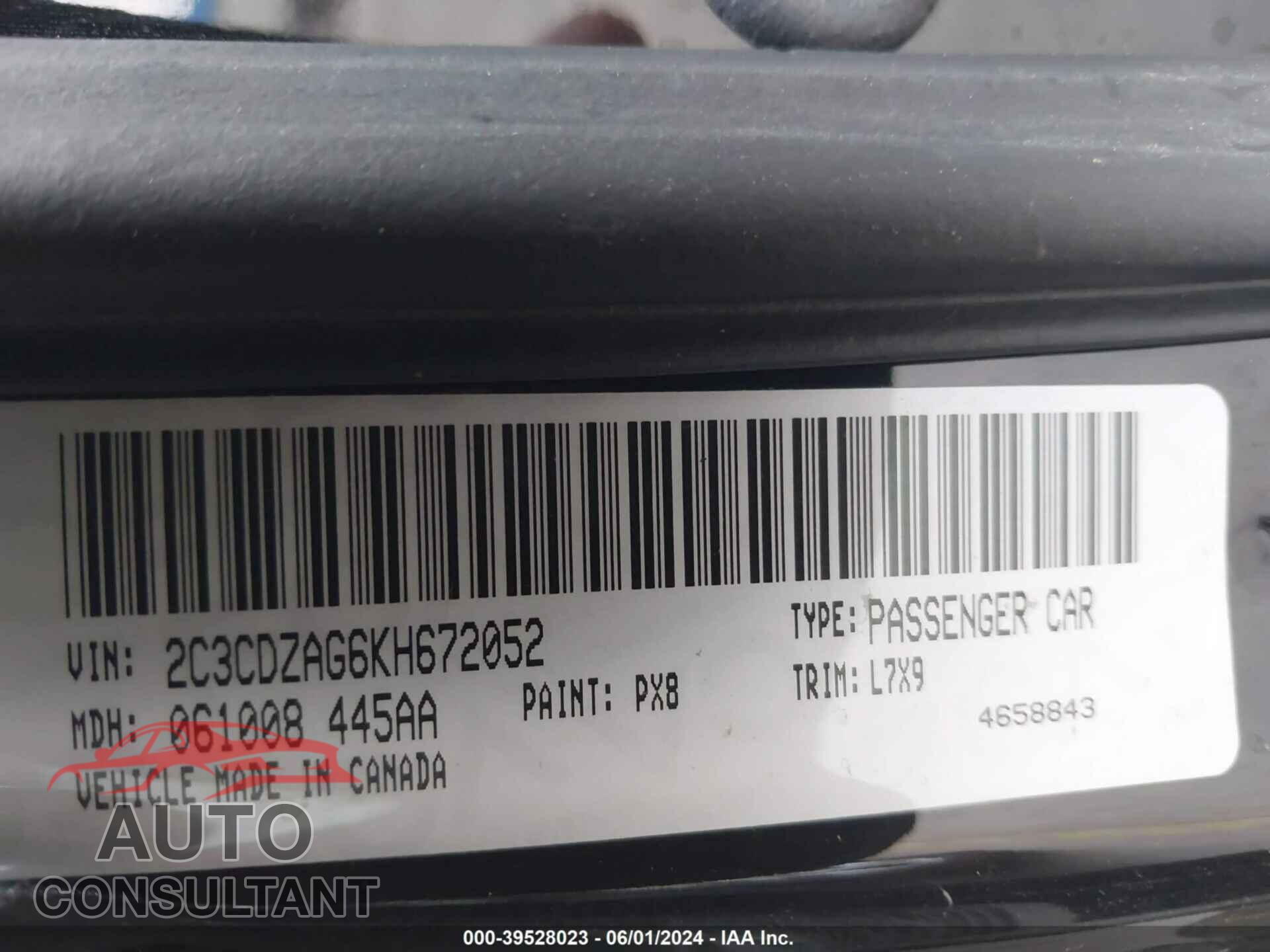 DODGE CHALLENGER 2019 - 2C3CDZAG6KH672052