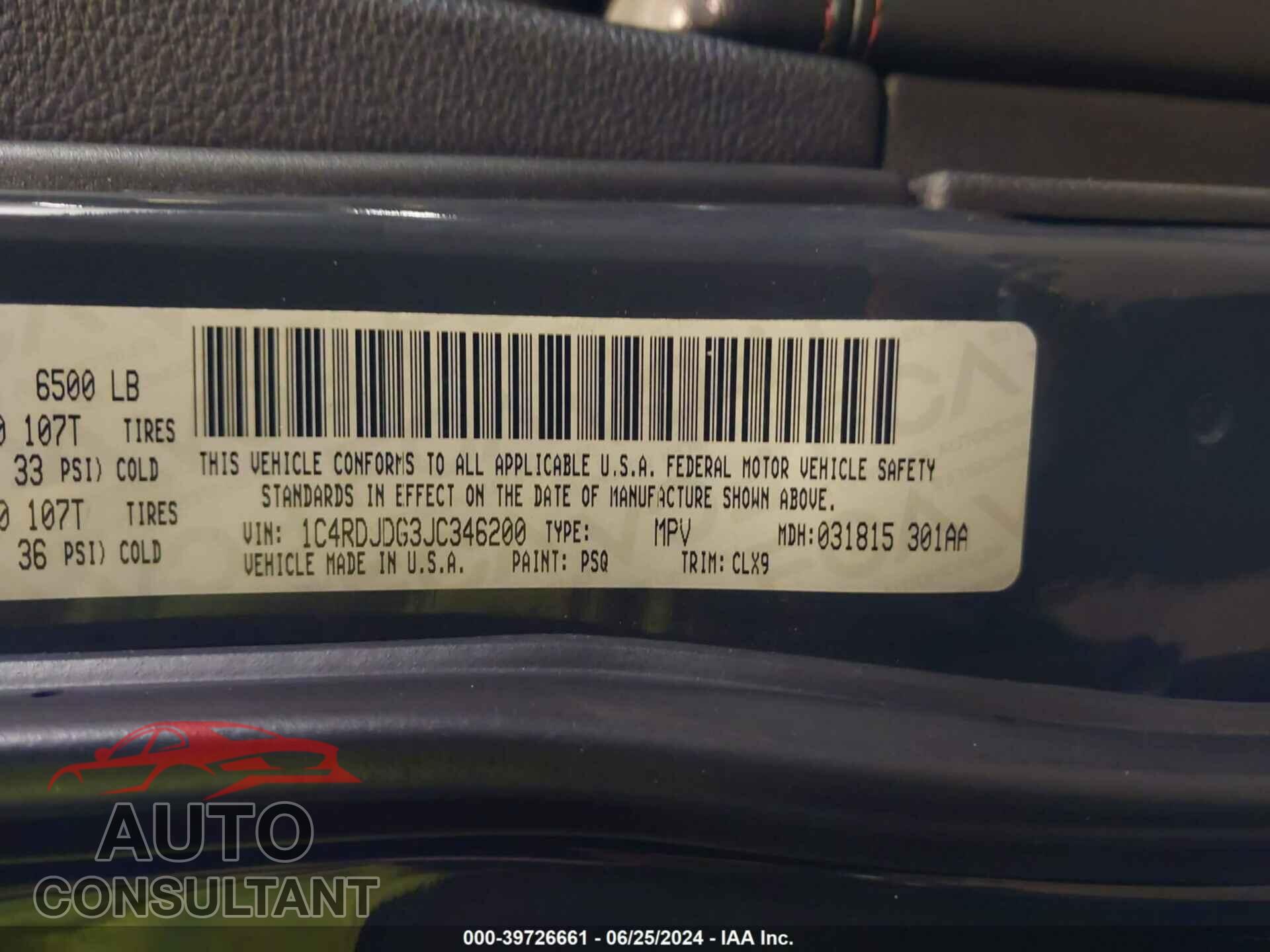 DODGE DURANGO 2018 - 1C4RDJDG3JC346200