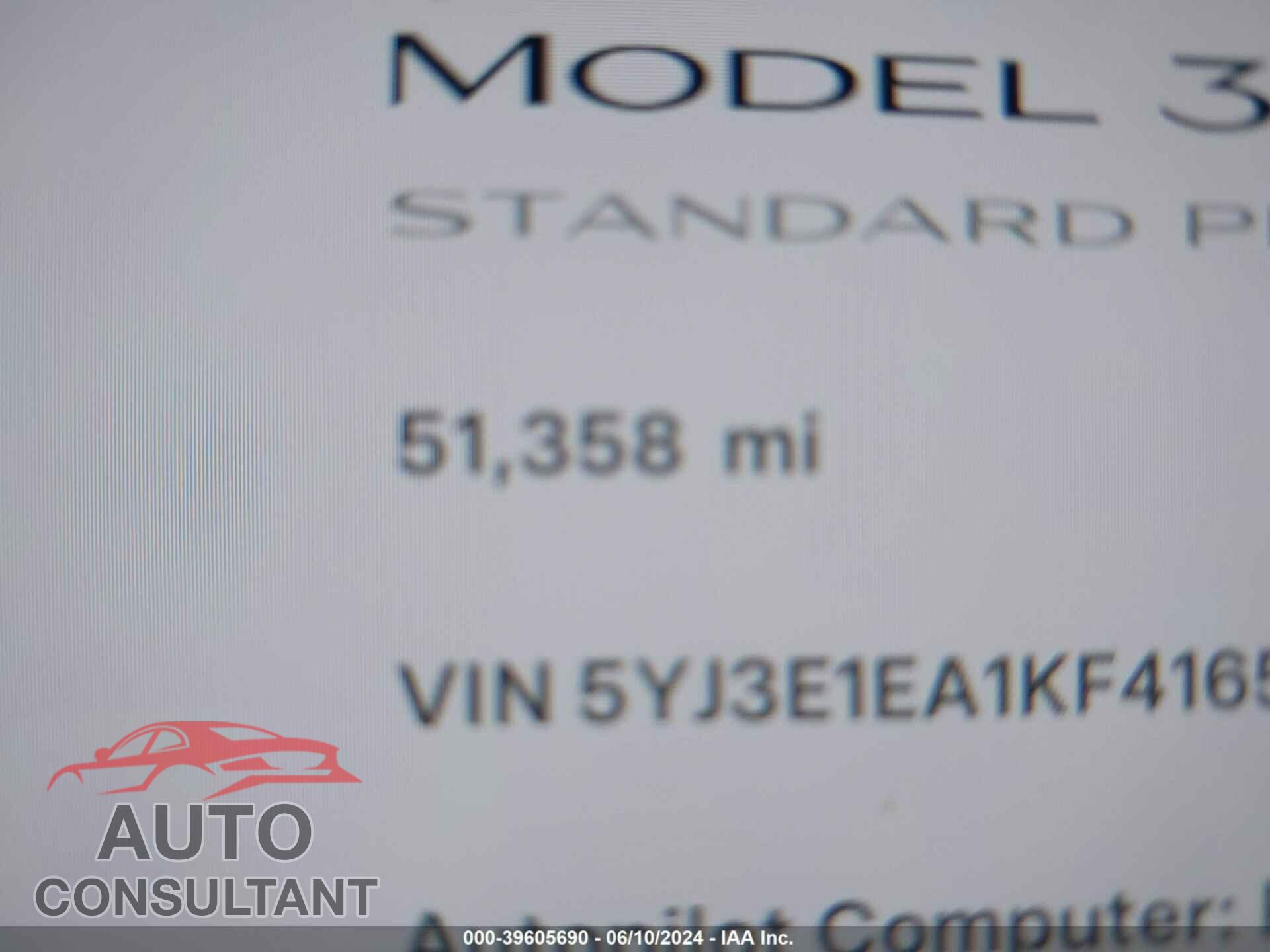 TESLA MODEL 3 2019 - 5YJ3E1EA1KF416536