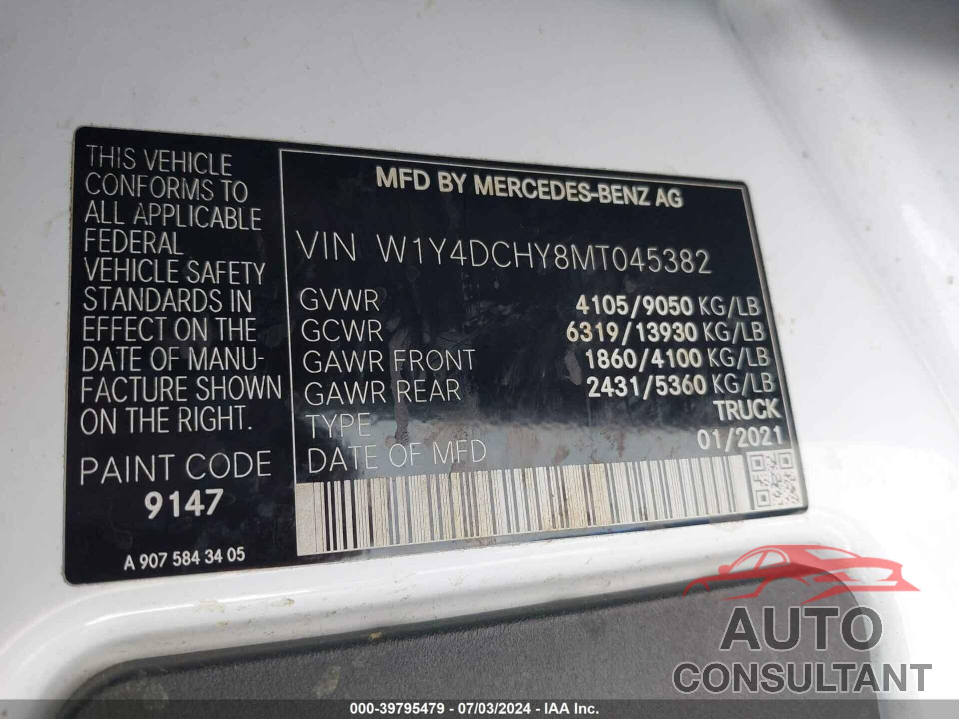 MERCEDES-BENZ SPRINTER 2500 2021 - W1Y4DCHY8MT045382