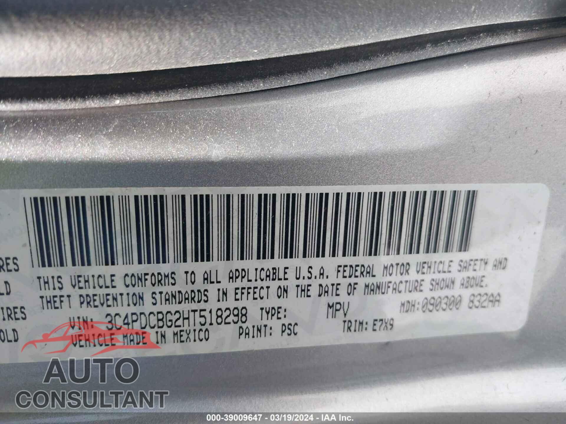 DODGE JOURNEY 2017 - 3C4PDCBG2HT518298