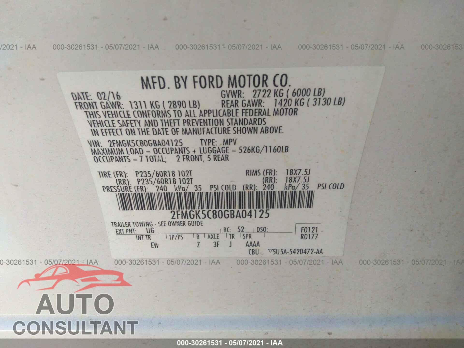 FORD FLEX 2016 - 2FMGK5C80GBA04125