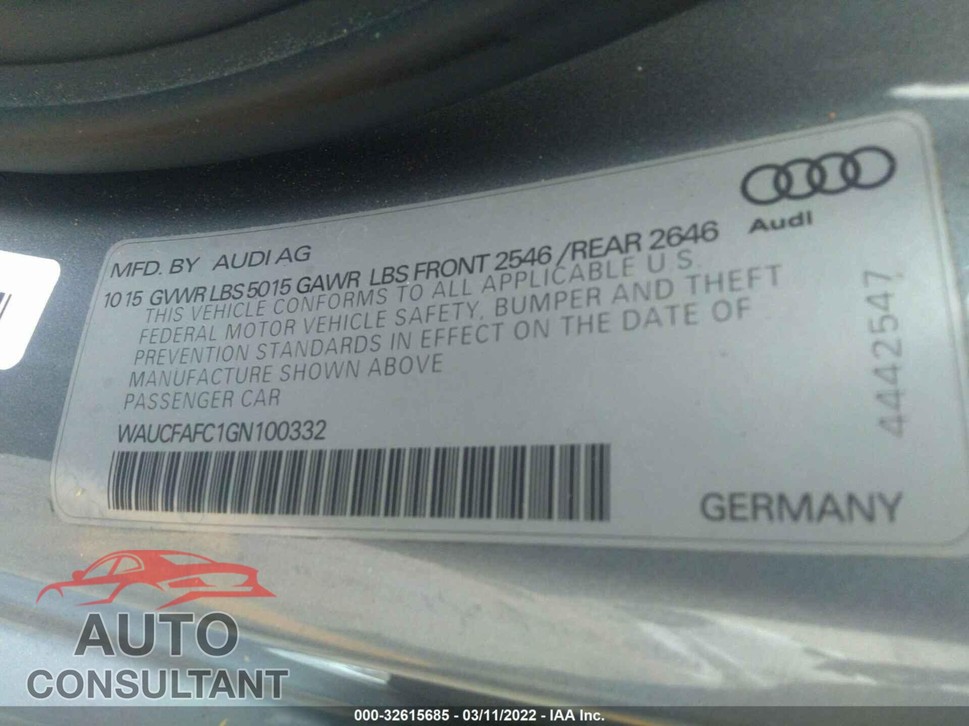 AUDI A6 2016 - WAUCFAFC1GN100332
