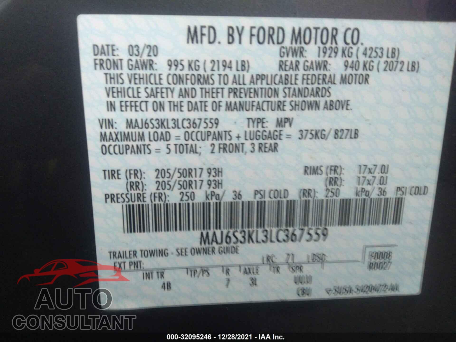 FORD ECOSPORT 2020 - MAJ6S3KL3LC367559