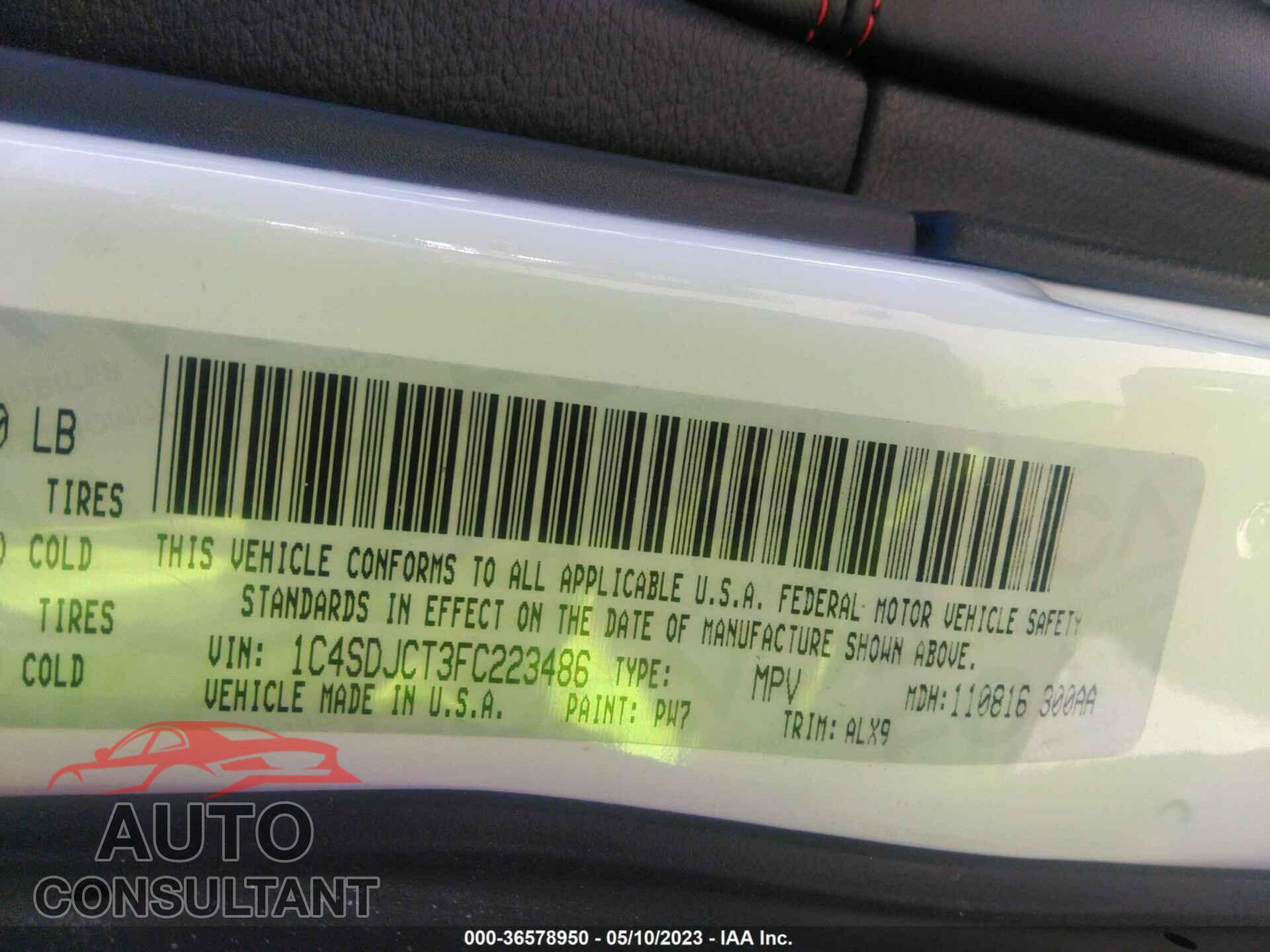 DODGE DURANGO 2015 - 1C4SDJCT3FC223486