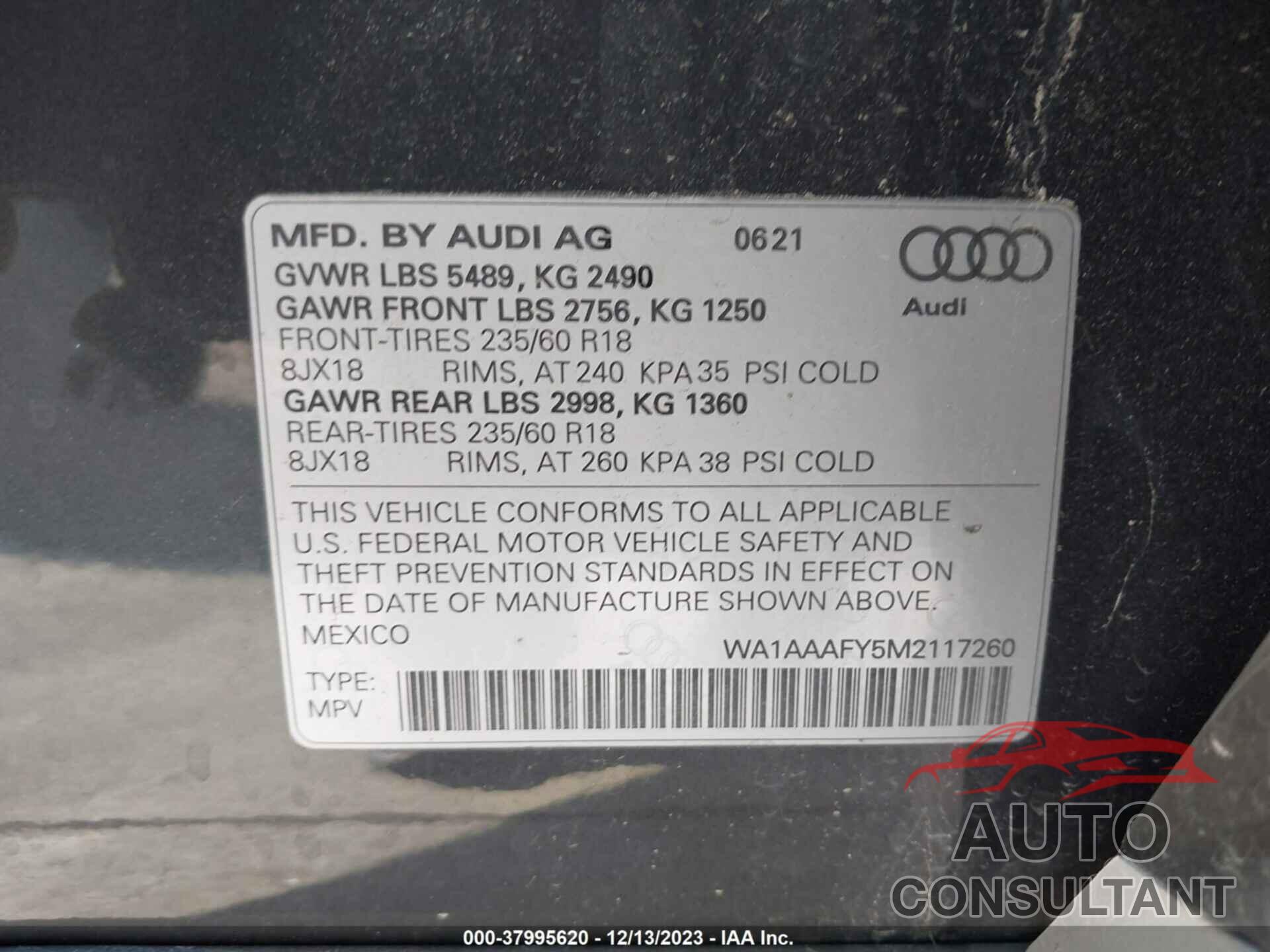 AUDI Q5 2021 - WA1AAAFY5M2117260