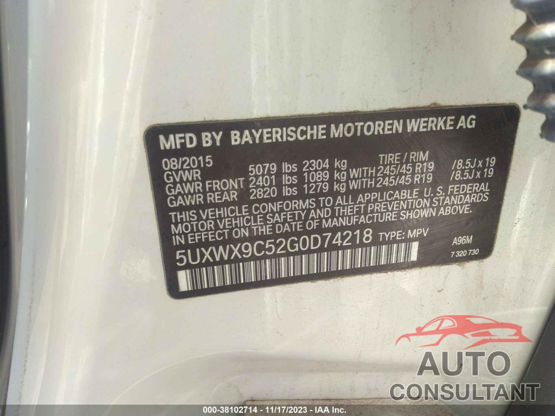 BMW X3 2016 - 5UXWX9C52G0D74218