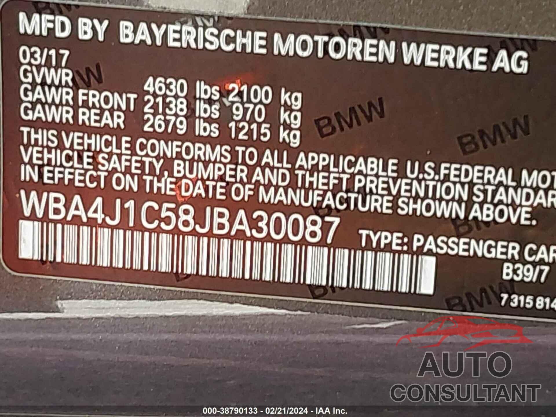 BMW 430I 2018 - WBA4J1C58JBA30087