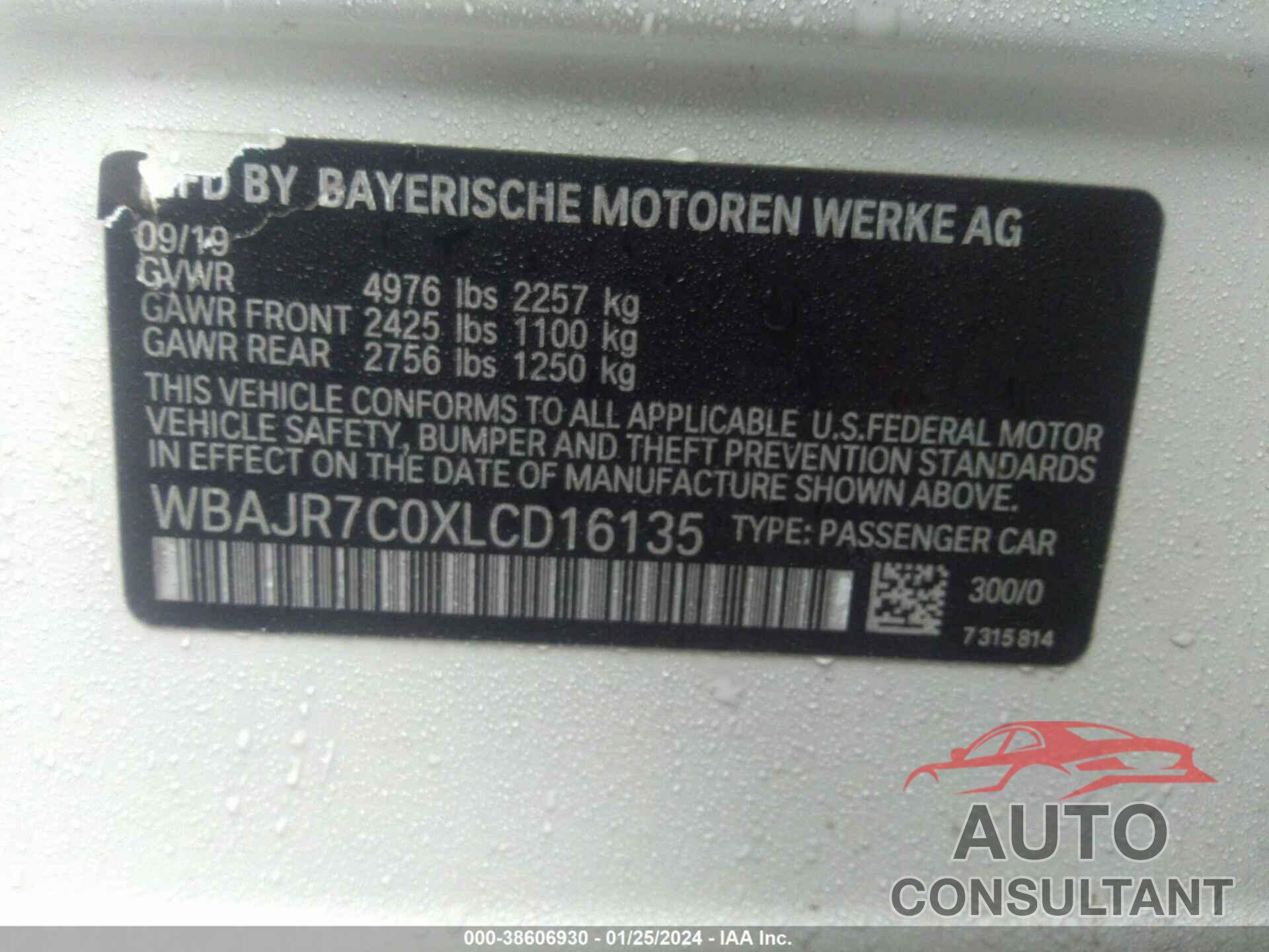 BMW 530 2020 - WBAJR7C0XLCD16135