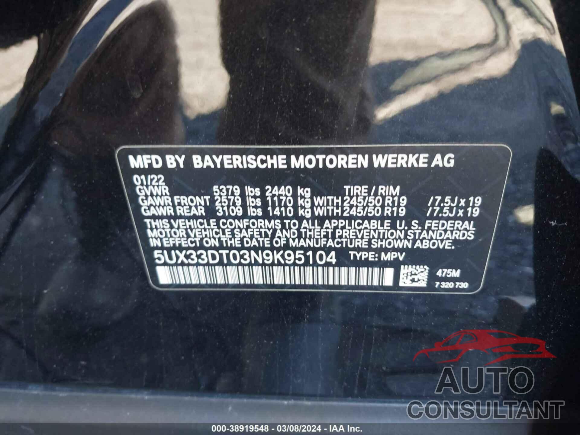 BMW X4 2022 - 5UX33DT03N9K95104