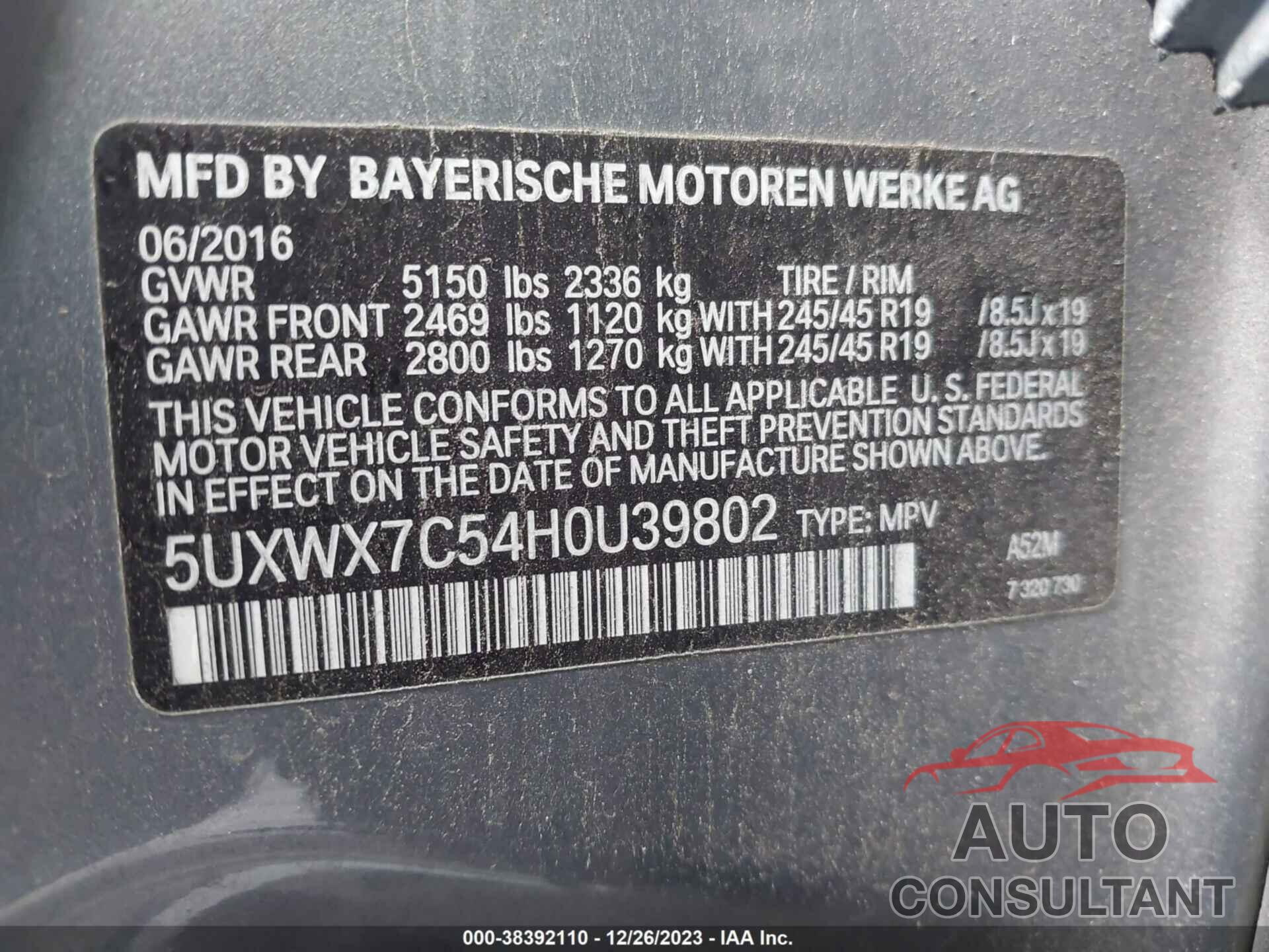 BMW X3 2017 - 5UXWX7C54H0U39802