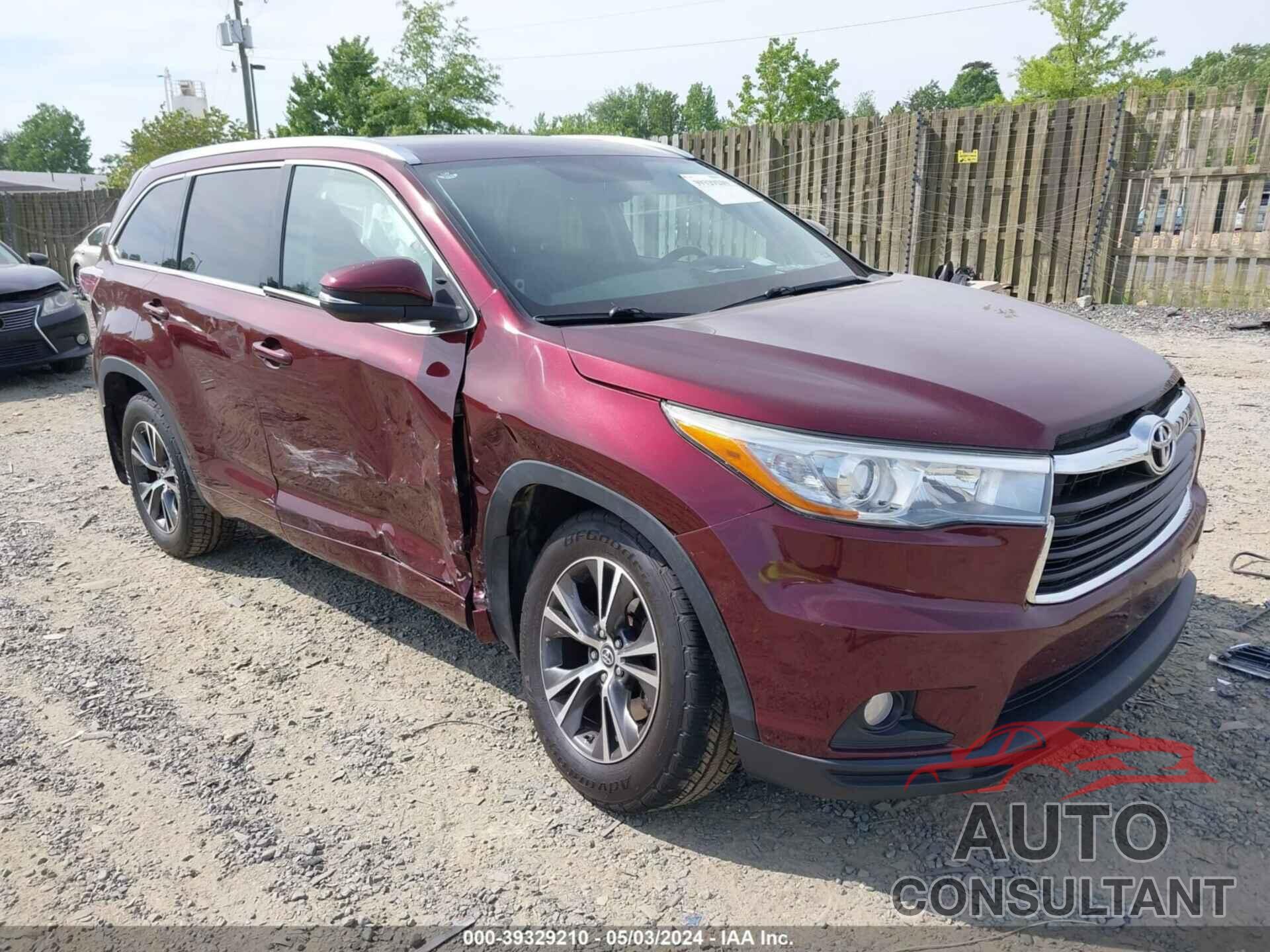 TOYOTA HIGHLANDER 2016 - 5TDJKRFH5GS355429