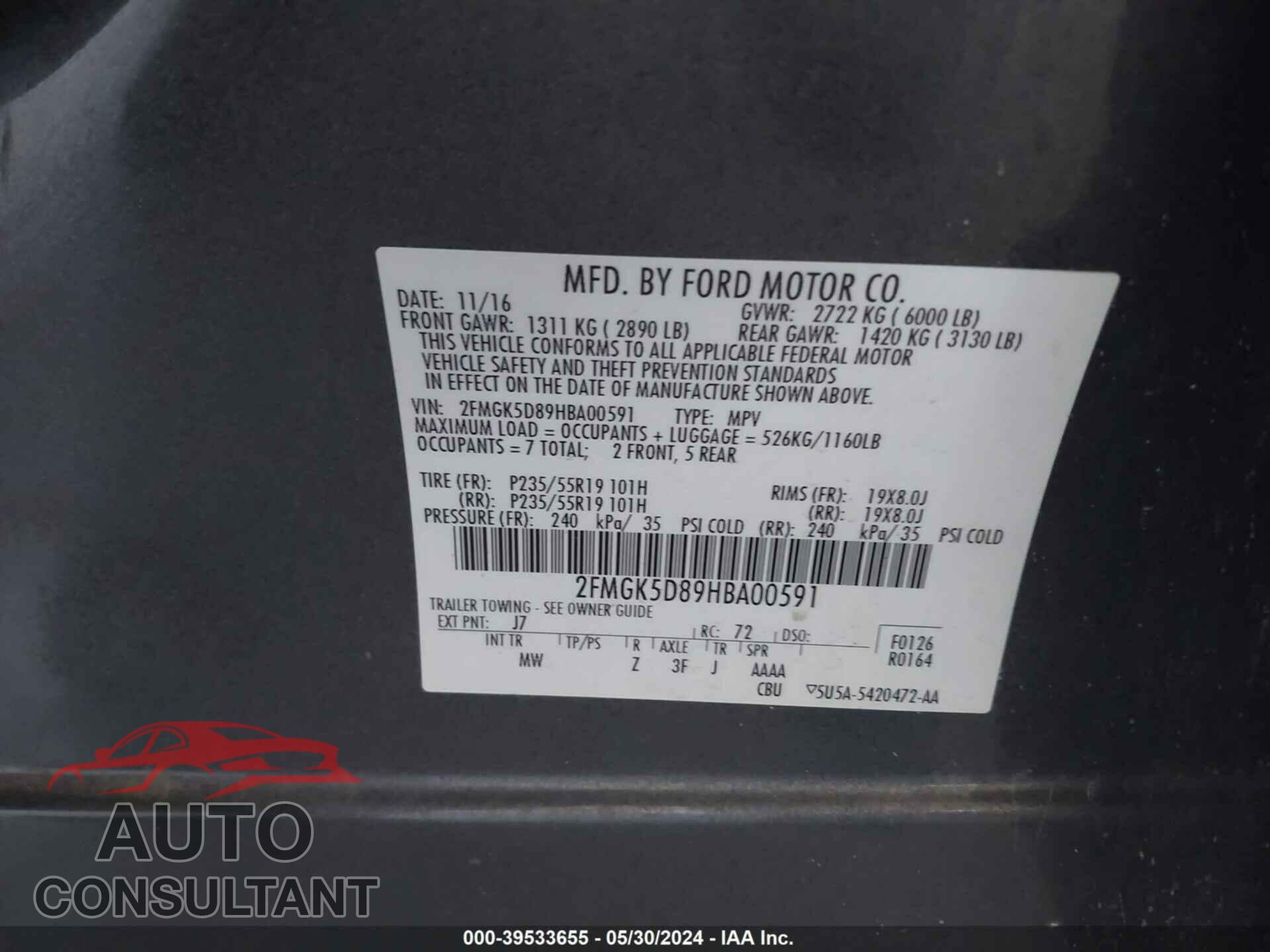 FORD FLEX 2017 - 2FMGK5D89HBA00591