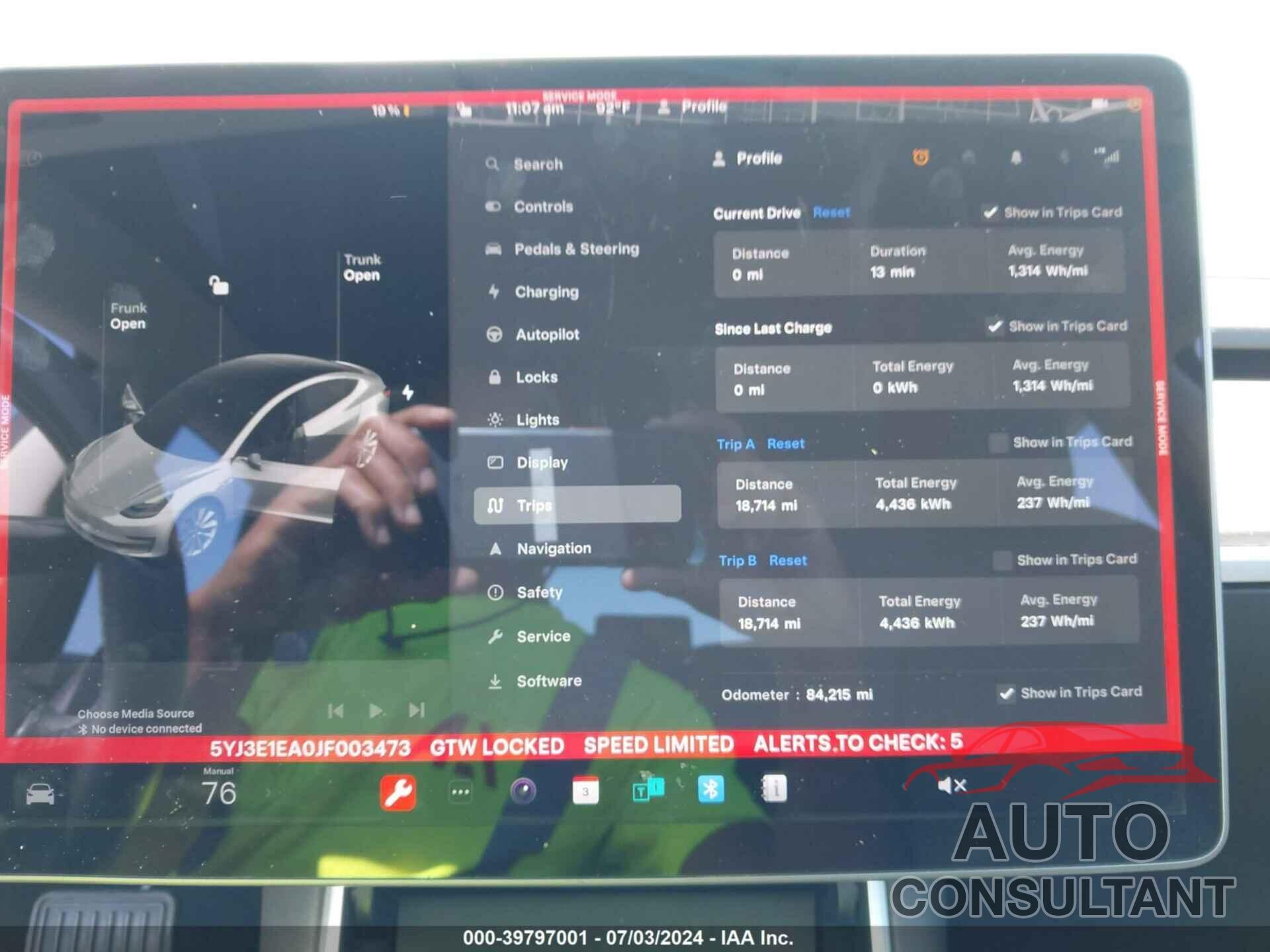 TESLA MODEL 3 2018 - 5YJ3E1EA0JF003473