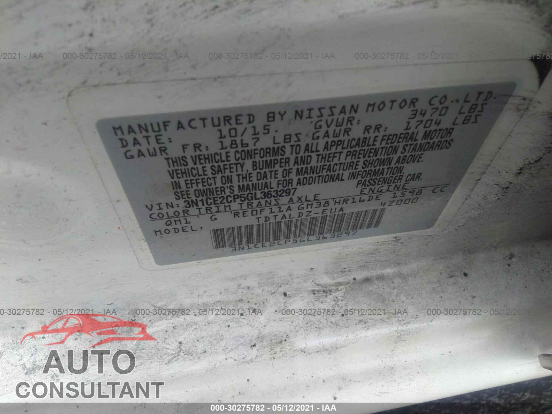 NISSAN VERSA NOTE 2016 - 3N1CE2CP5GL363297