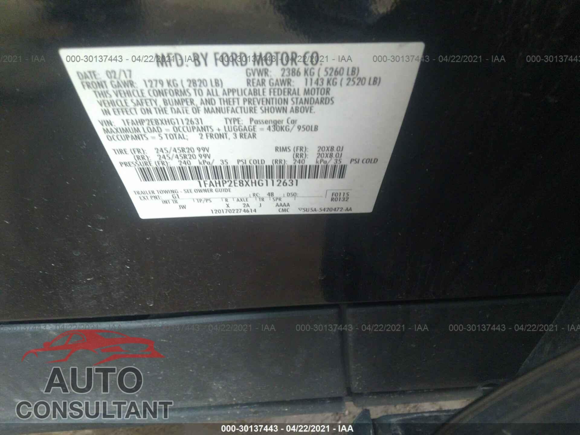 FORD TAURUS 2017 - 1FAHP2E8XHG112631