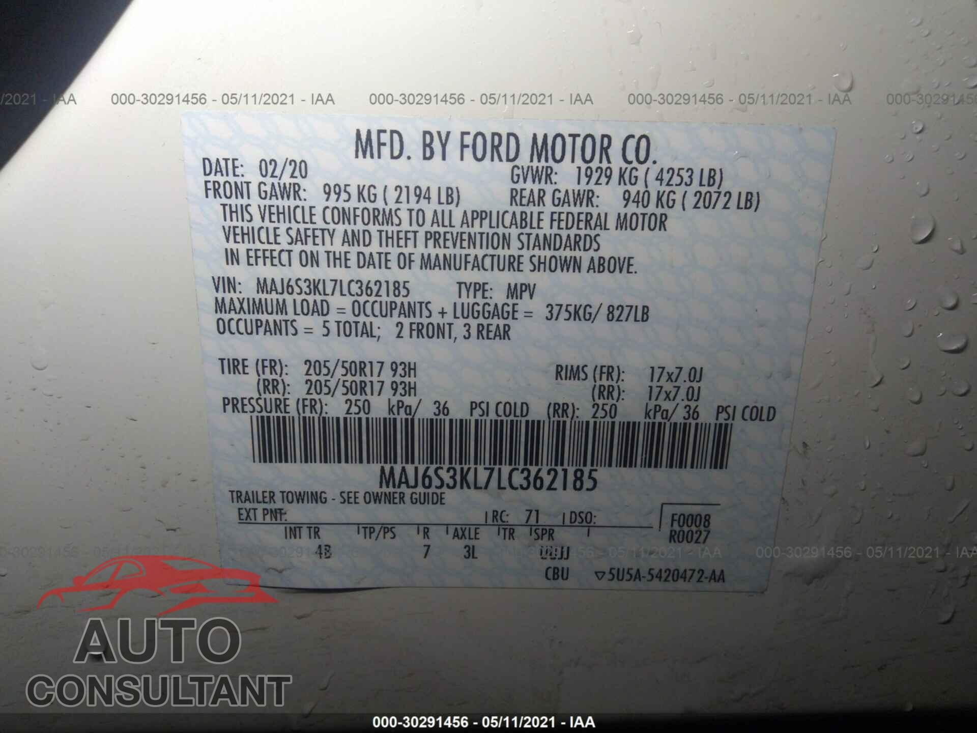 FORD ECOSPORT 2020 - MAJ6S3KL7LC362185