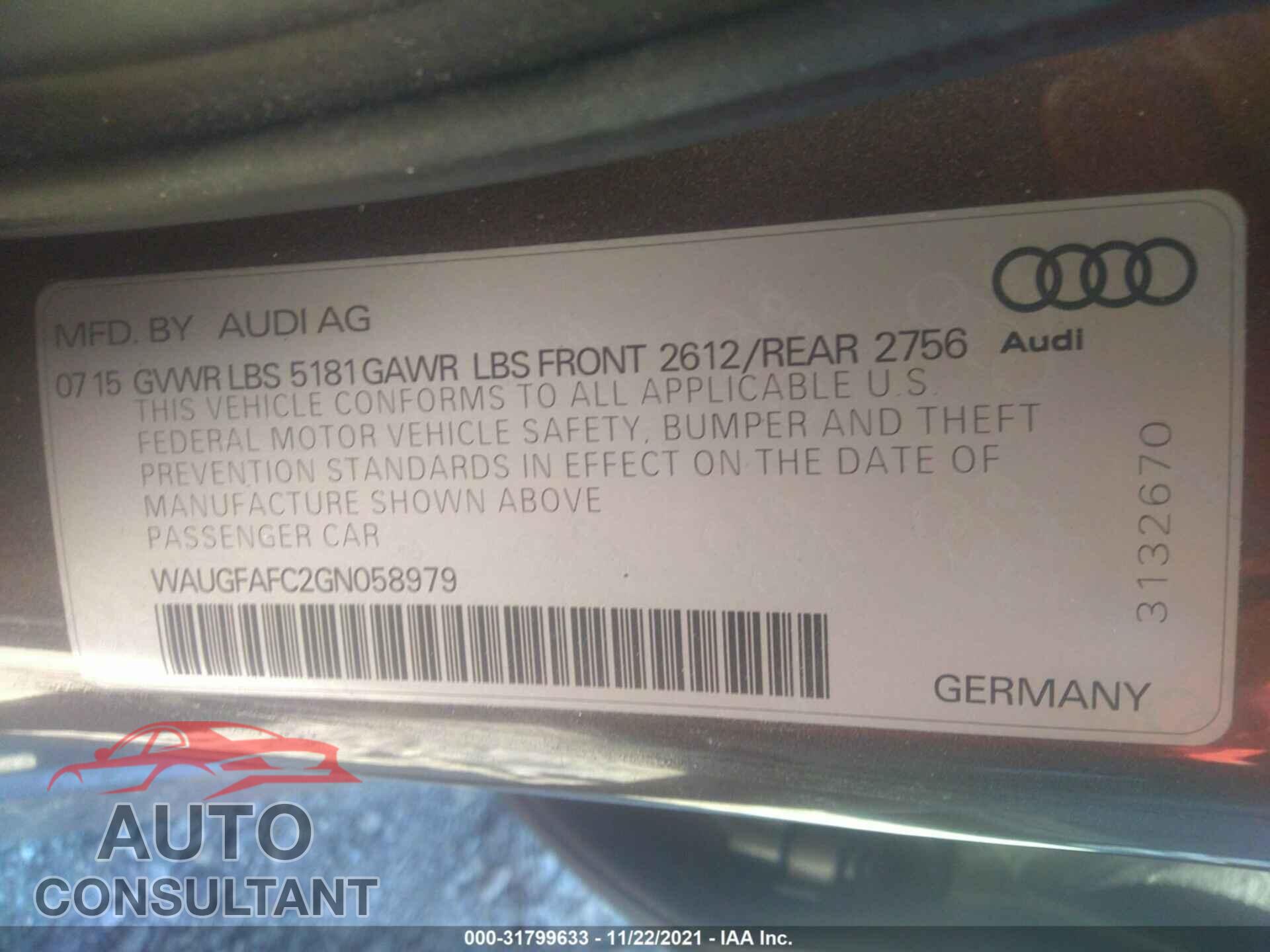 AUDI A6 2016 - WAUGFAFC2GN058979