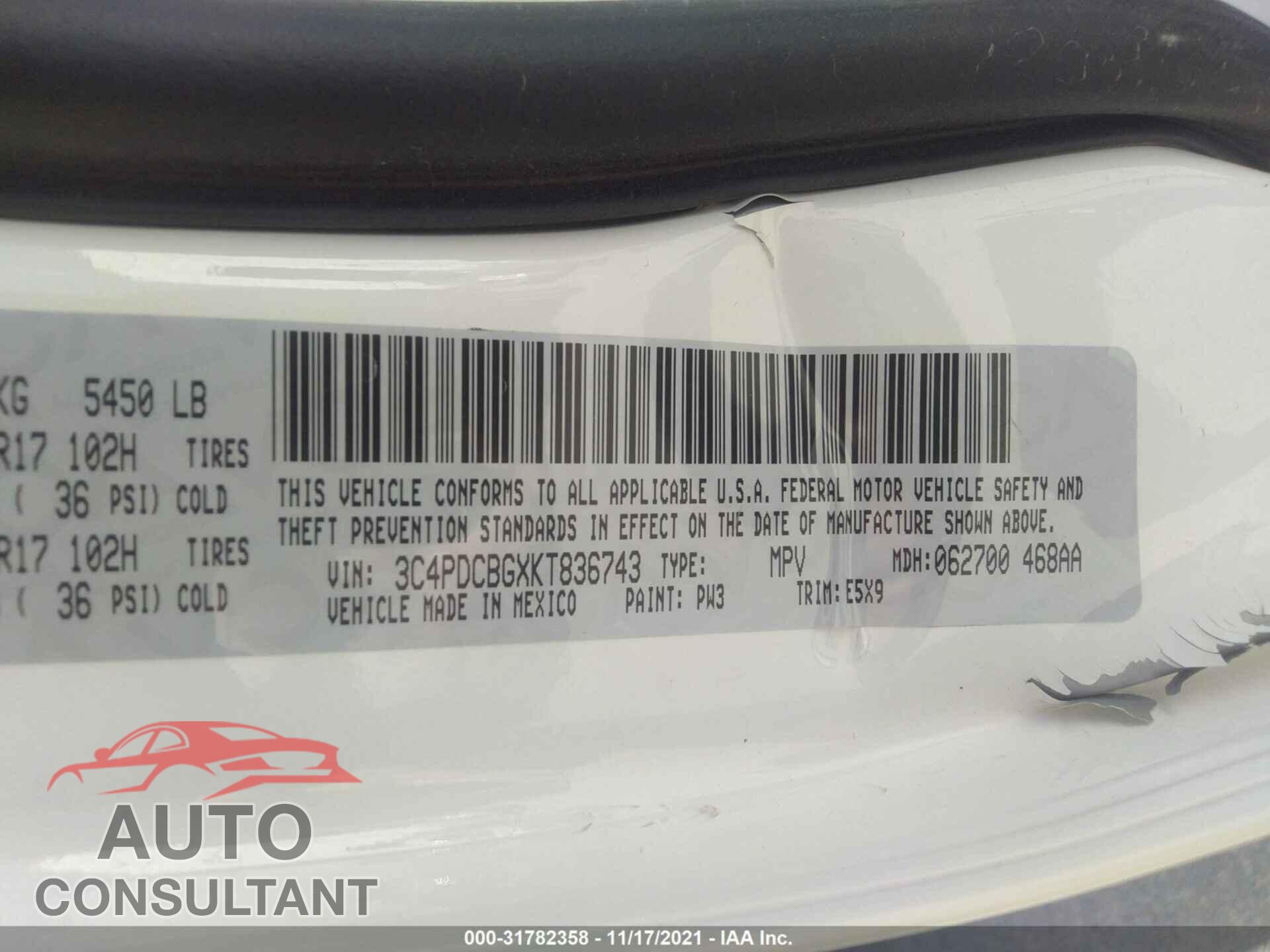 DODGE JOURNEY 2019 - 3C4PDCBGXKT836743
