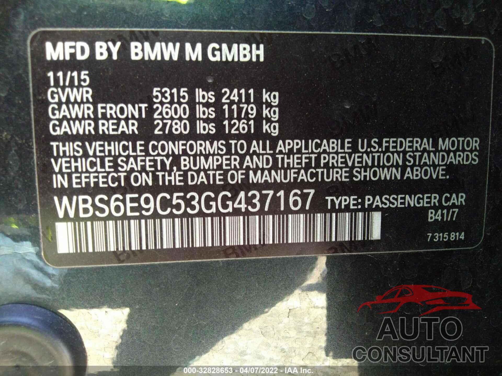 BMW M6 2016 - WBS6E9C53GG437167