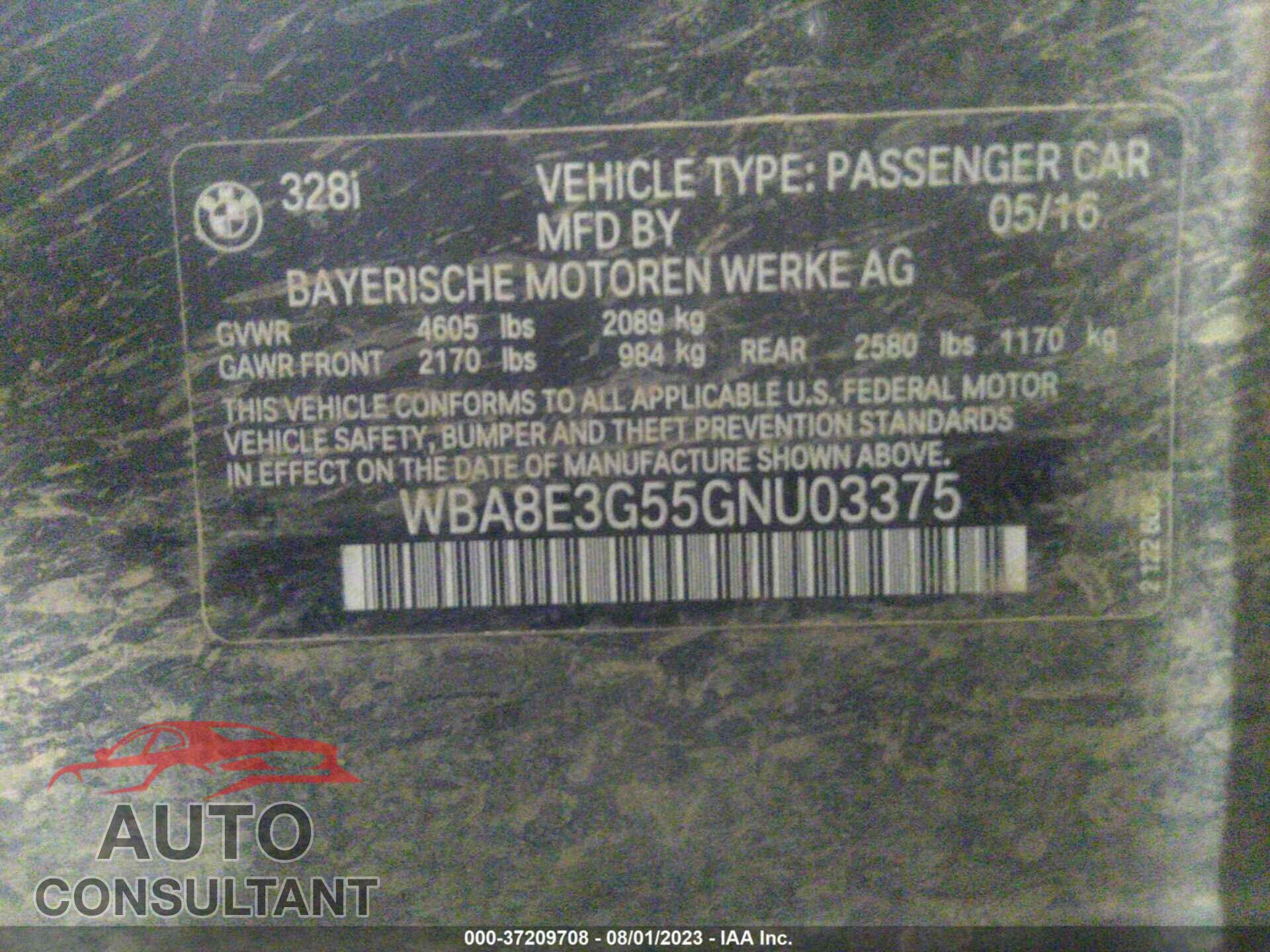 BMW 328I 2016 - WBA8E3G55GNU03375