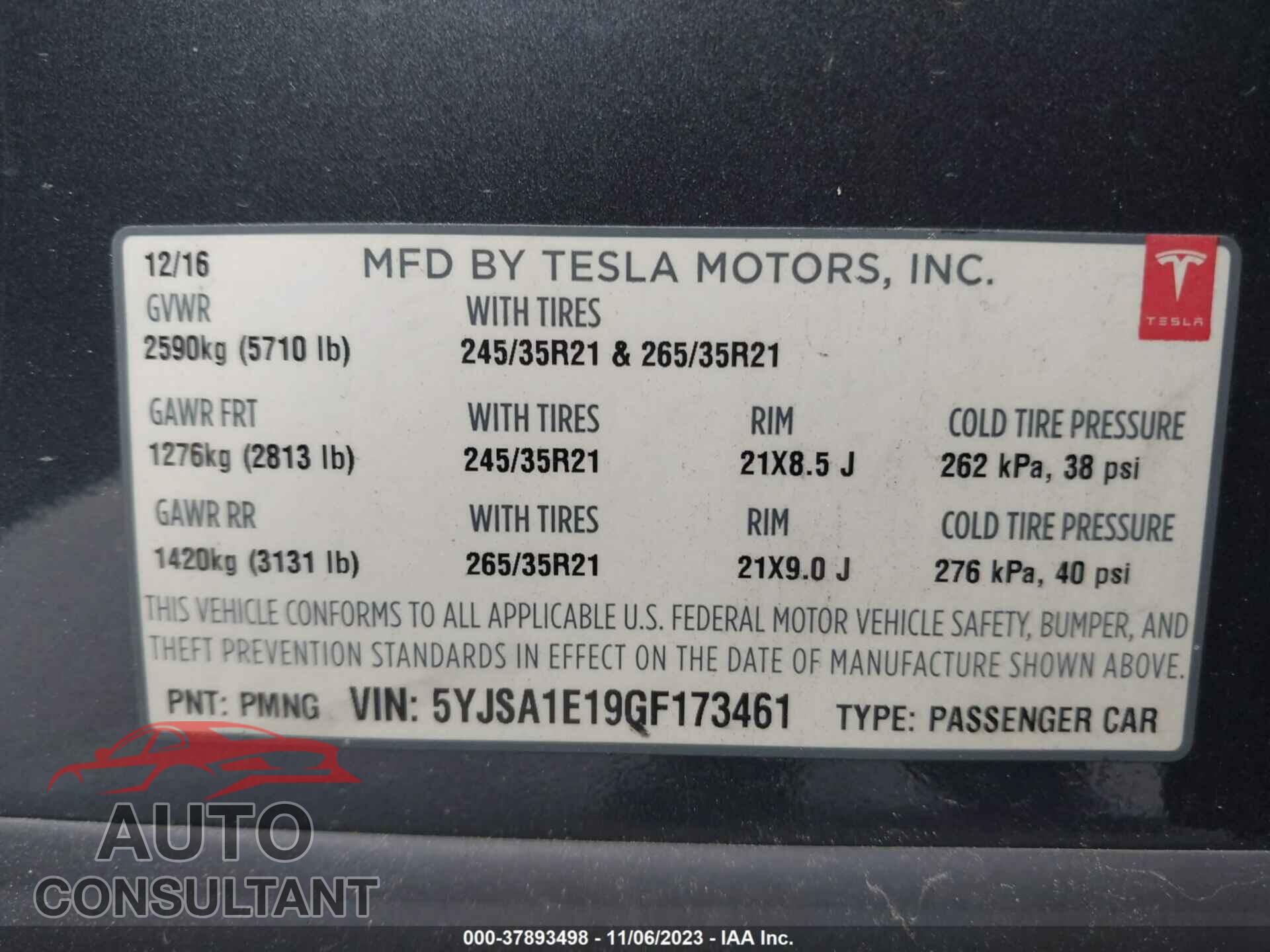 TESLA MODEL S 2016 - 5YJSA1E19GF173461