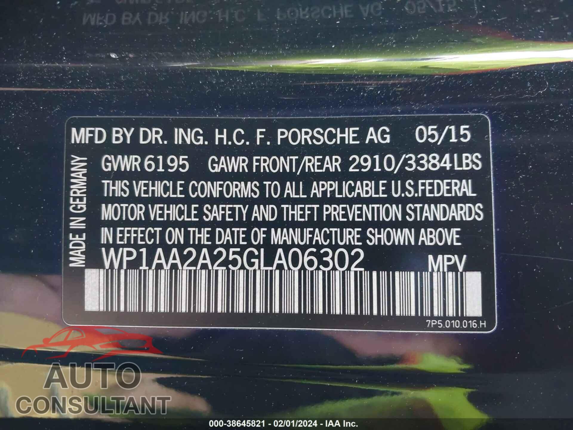 PORSCHE CAYENNE 2016 - WP1AA2A25GLA06302