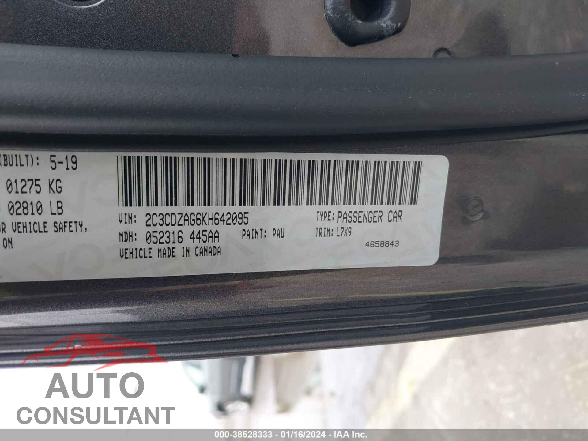 DODGE CHALLENGER 2019 - 2C3CDZAG6KH642095