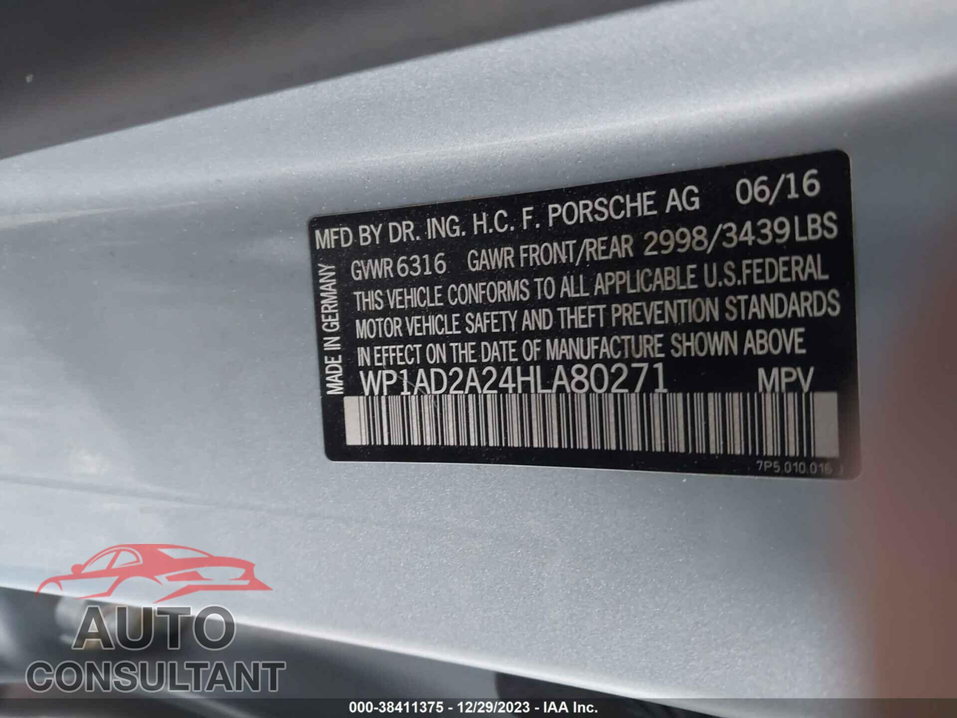 PORSCHE CAYENNE 2017 - WP1AD2A24HLA80271