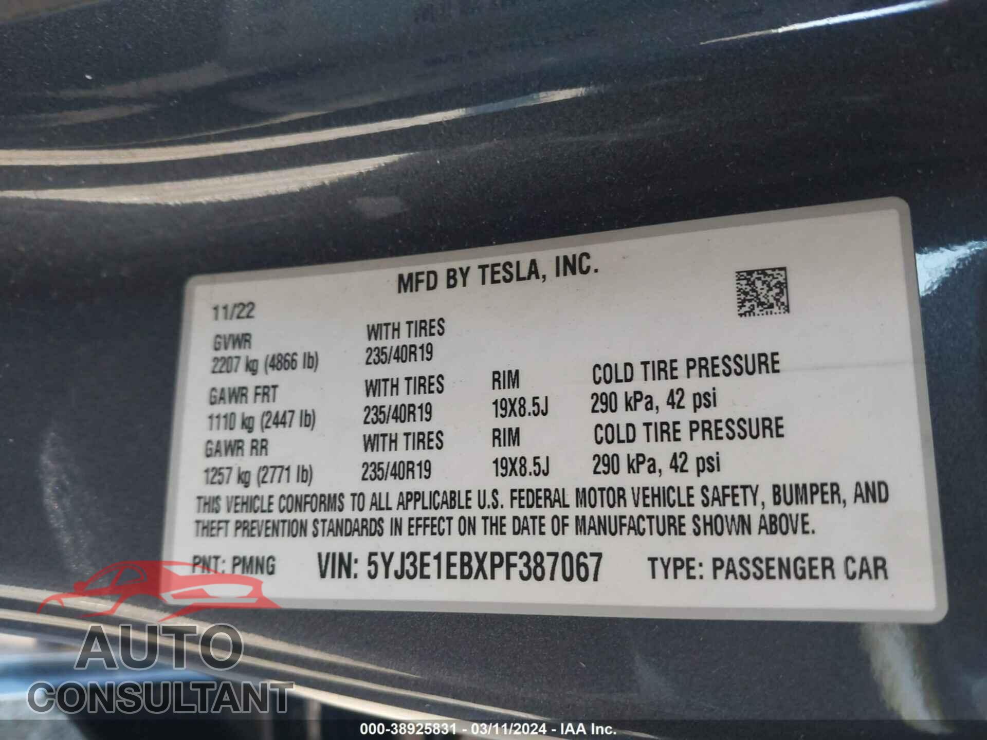 TESLA MODEL 3 2023 - 5YJ3E1EBXPF387067