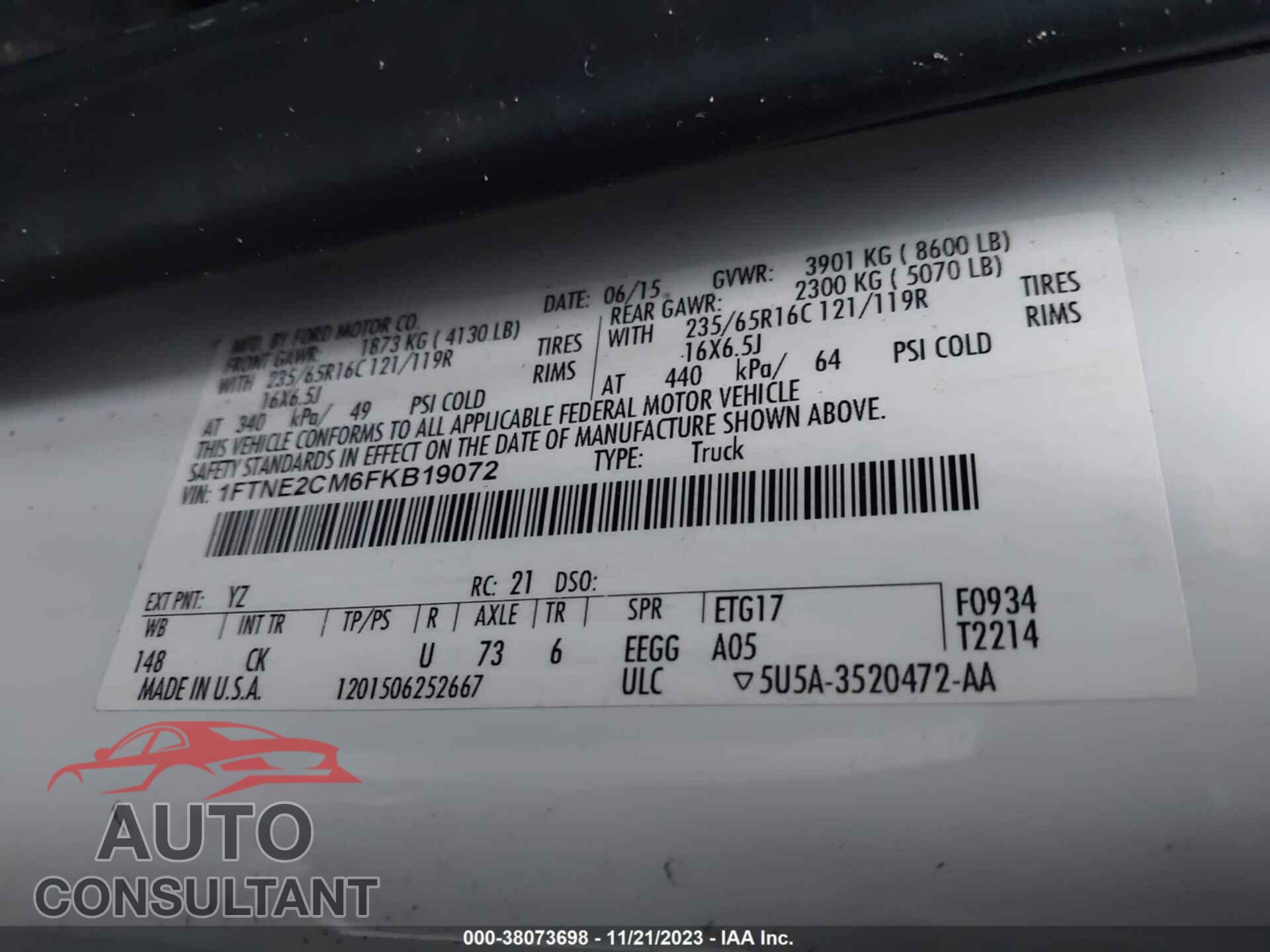 FORD TRANSIT-150 2015 - 1FTNE2CM6FKB19072