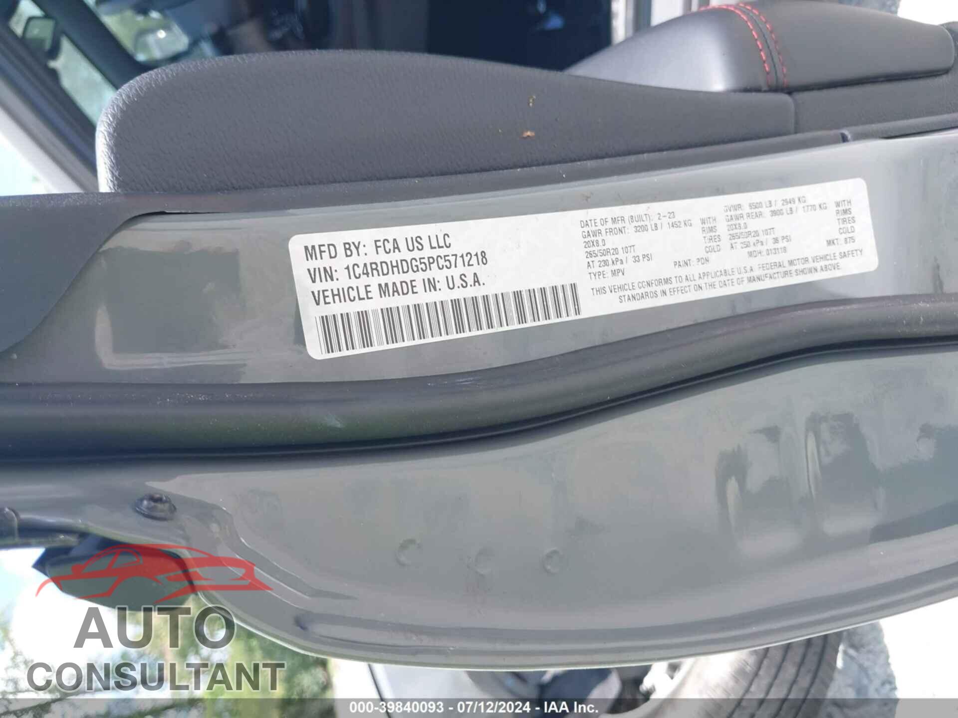 DODGE DURANGO 2023 - 1C4RDHDG5PC571218