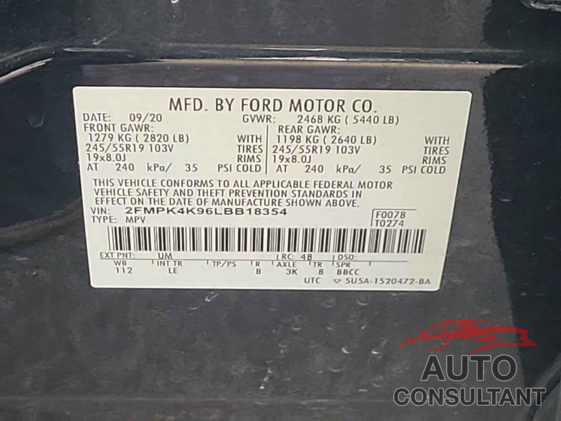 FORD EDGE 2020 - 2FMPK4K96LBB18354