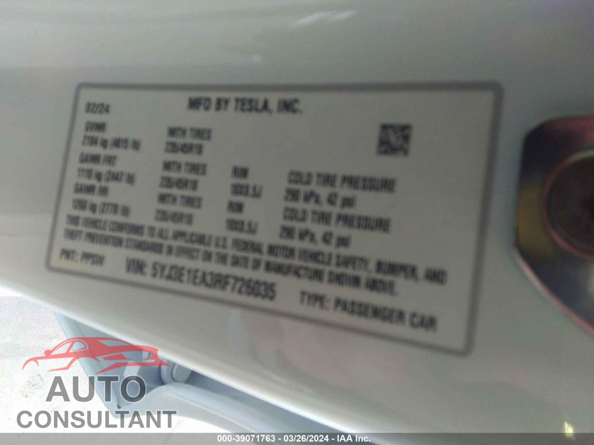 TESLA MODEL 3 2024 - 5YJ3E1EA3RF726035