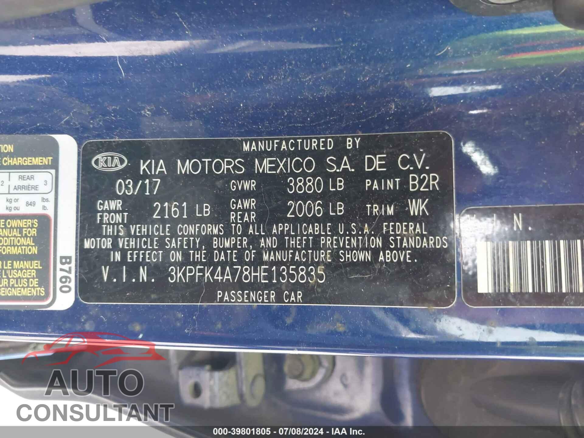 KIA FORTE 2017 - 3KPFK4A78HE135835