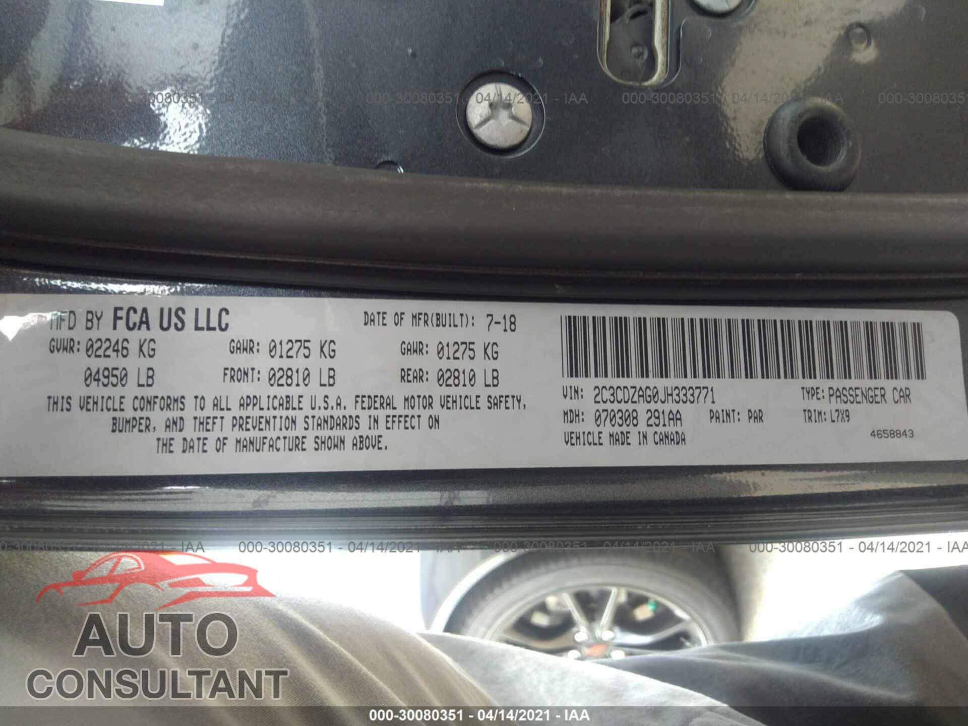 DODGE CHALLENGER 2018 - 2C3CDZAG0JH333771