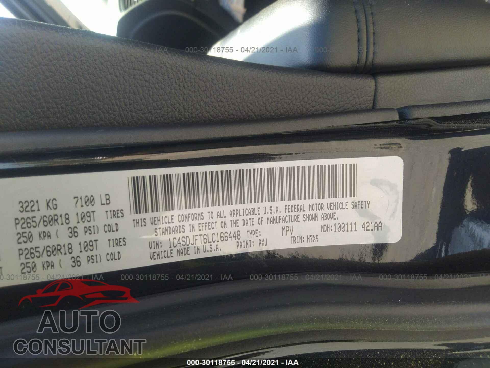 DODGE DURANGO 2020 - 1C4SDJFT6LC166448