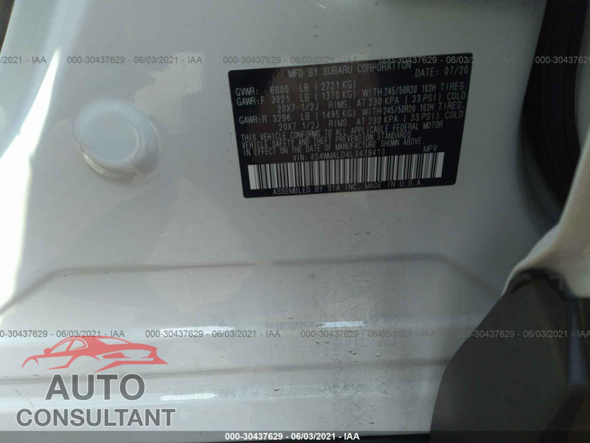 SUBARU ASCENT 2020 - 4S4WMALD4L3479413