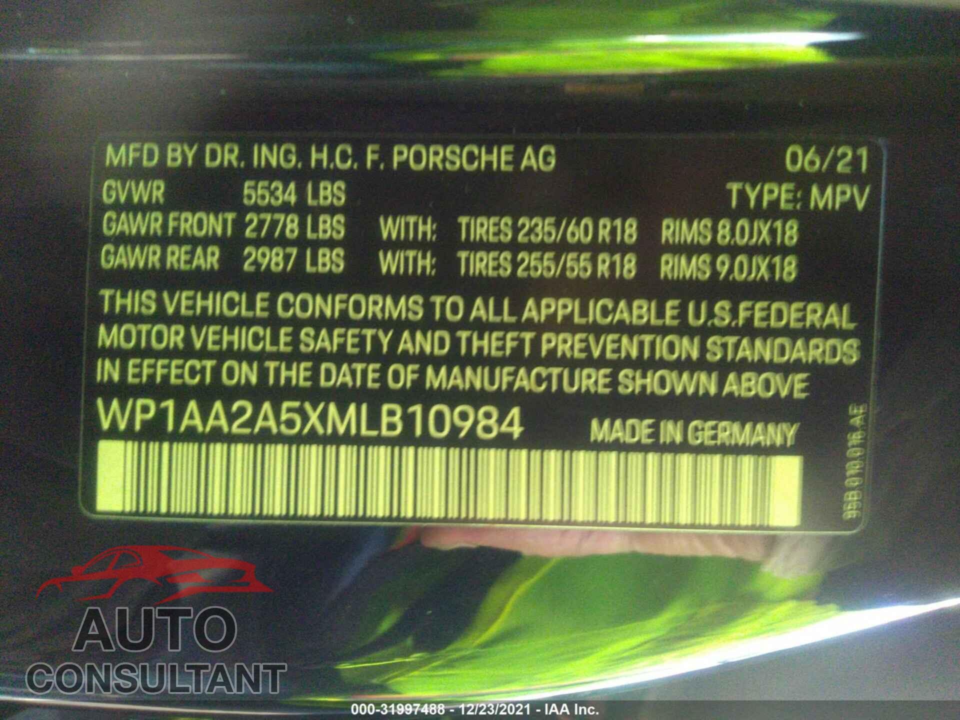 PORSCHE MACAN 2021 - WP1AA2A5XMLB10984