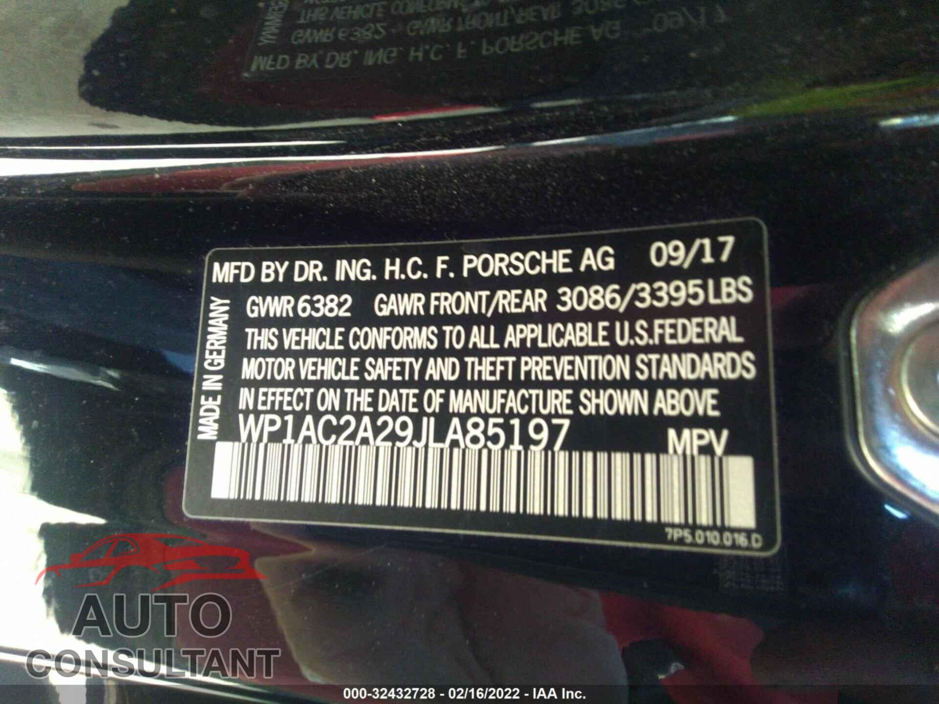PORSCHE CAYENNE 2018 - WP1AC2A29JLA85197