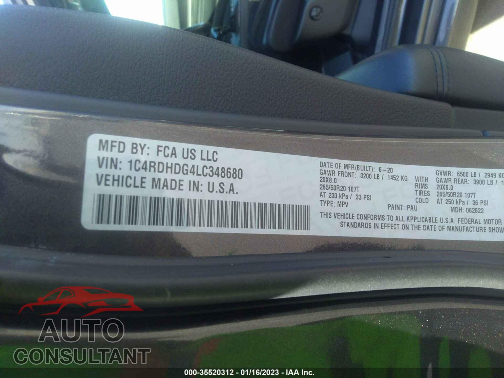 DODGE DURANGO 2020 - 1C4RDHDG4LC348680