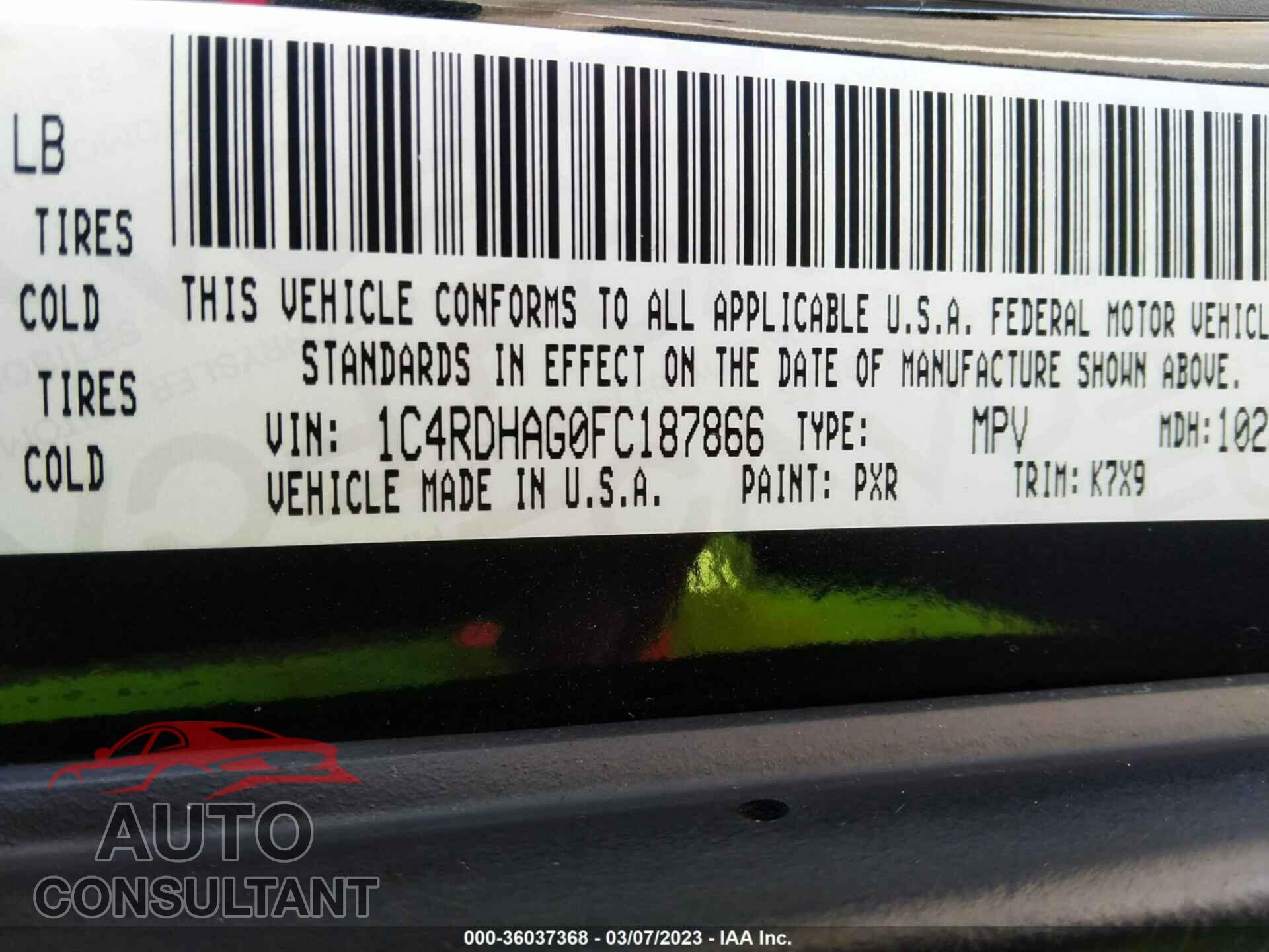 DODGE DURANGO 2015 - 1C4RDHAG0FC187866