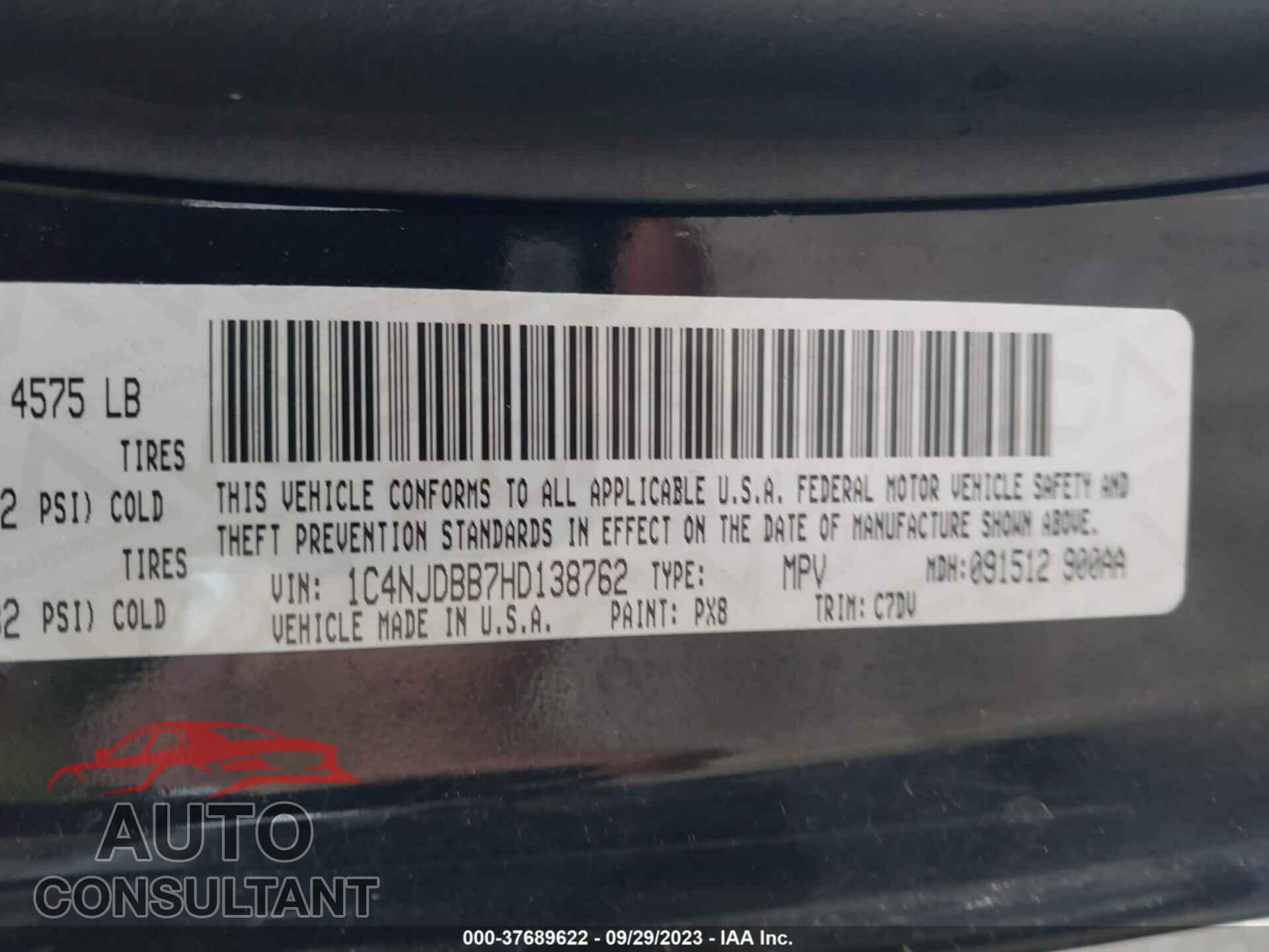 JEEP COMPASS 2017 - 1C4NJDBB7HD138762