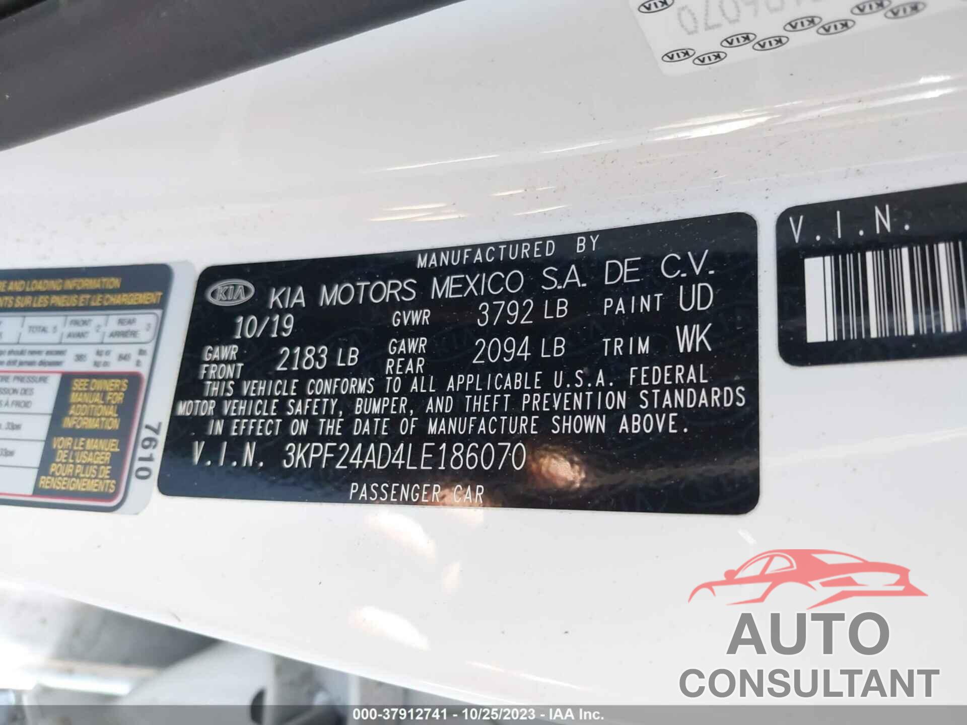 KIA FORTE 2020 - 3KPF24AD4LE186070