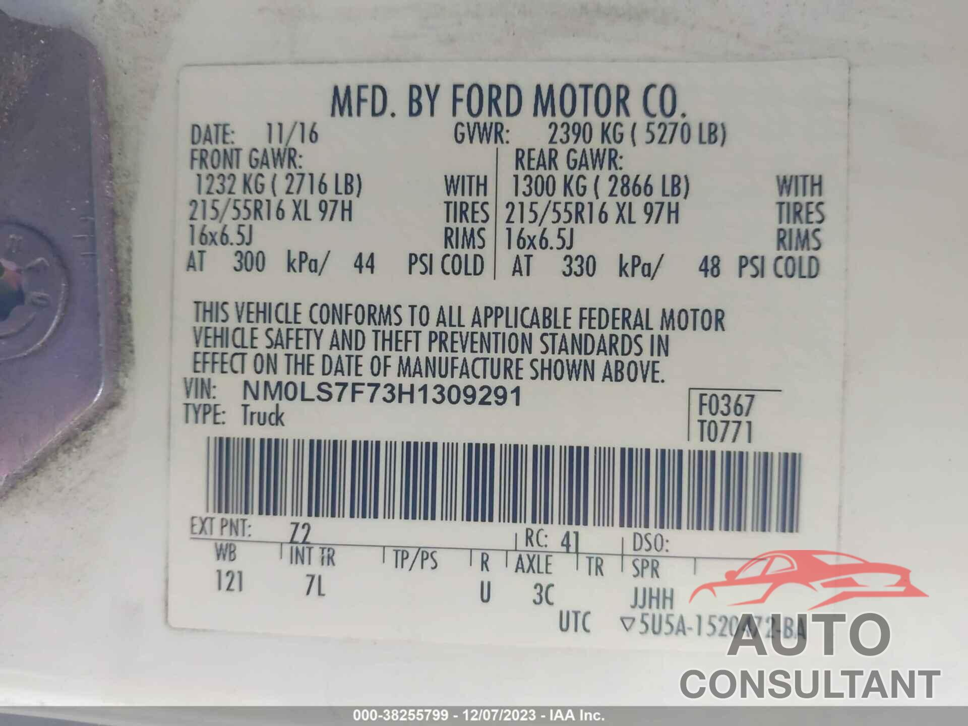 FORD TRANSIT CONNECT 2017 - NM0LS7F73H1309291