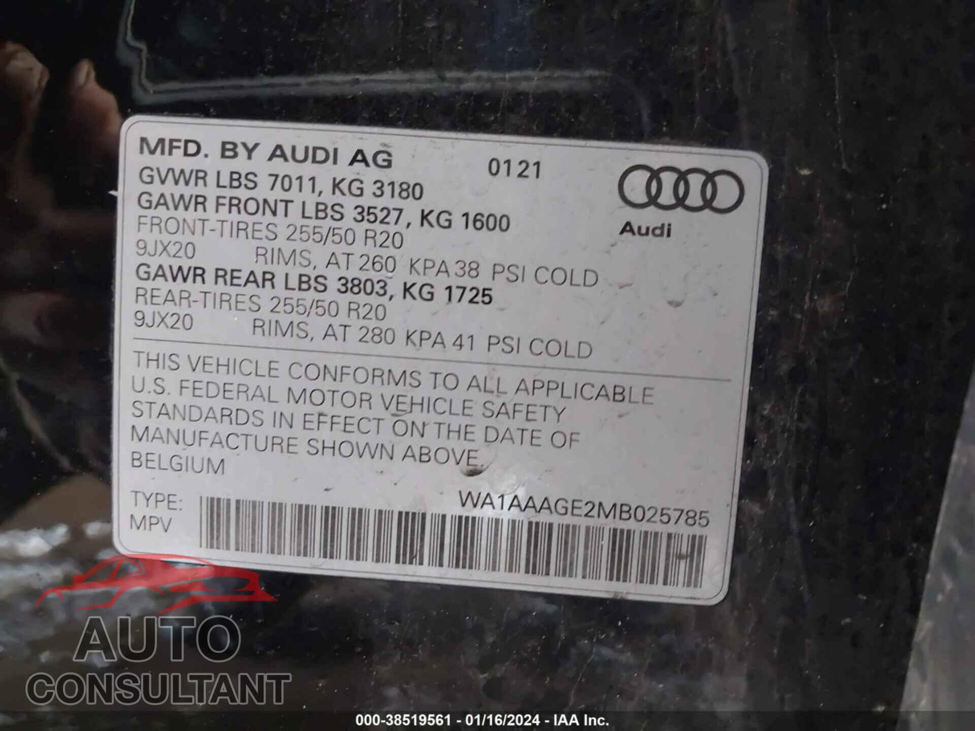 AUDI E-TRON 2021 - WA1AAAGE2MB025785